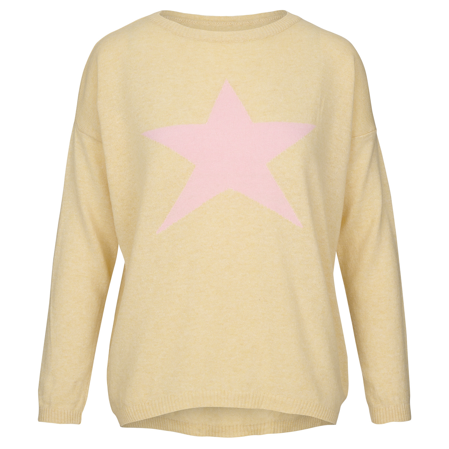 At Last... Women's Yellow / Orange Cashmere Mix Sweater In Yellow With Baby Pink Star