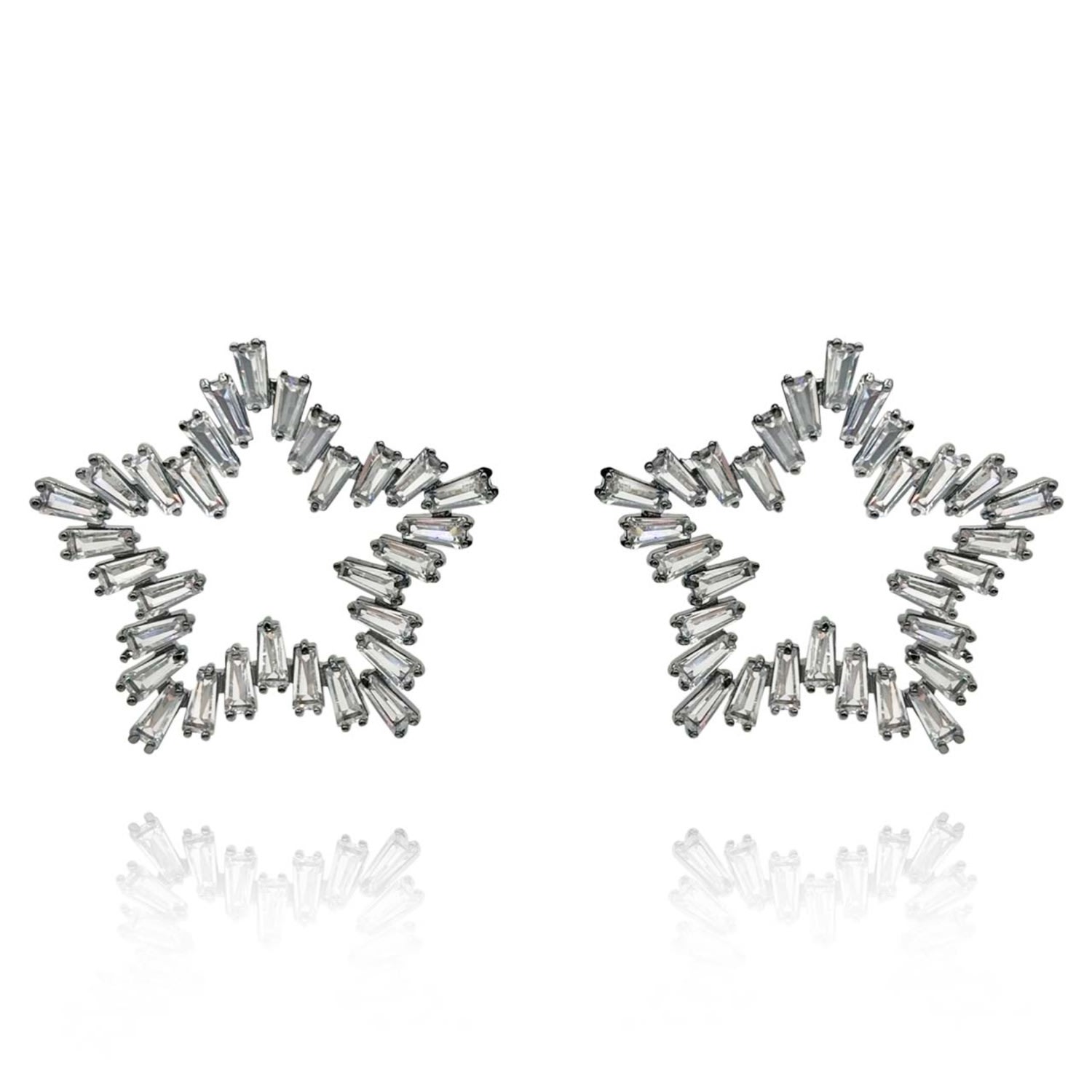 Michael Nash Jewelry Women's Neutrals / Black / Grey Star Crystal Baguette Earrings Set In Blackened Rhodium