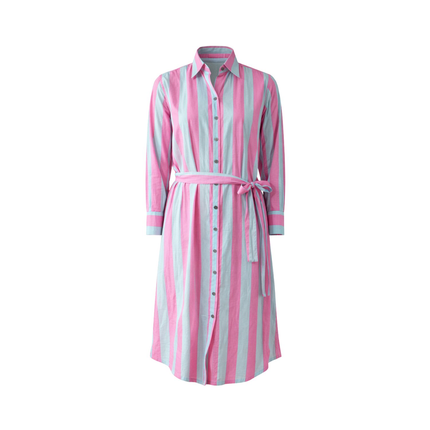 Women's Blue / Pink Singapore Hand Block Printed Cotton Shirt Dress Pink & Blue | Small | Charkha & Loom