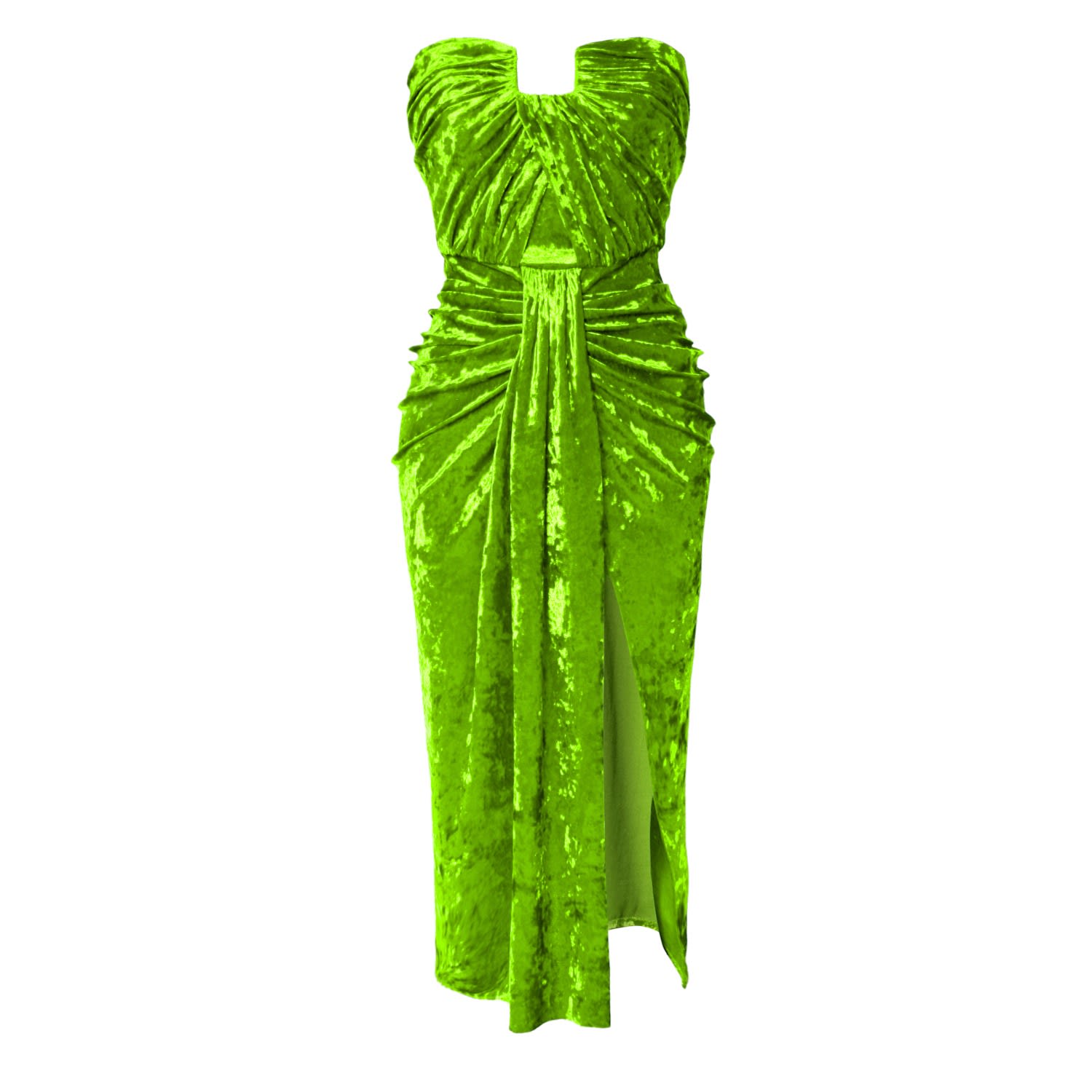 Women’s Bella Summer Green Corset Strapless Velvet Midi Dress Xxs Aggi