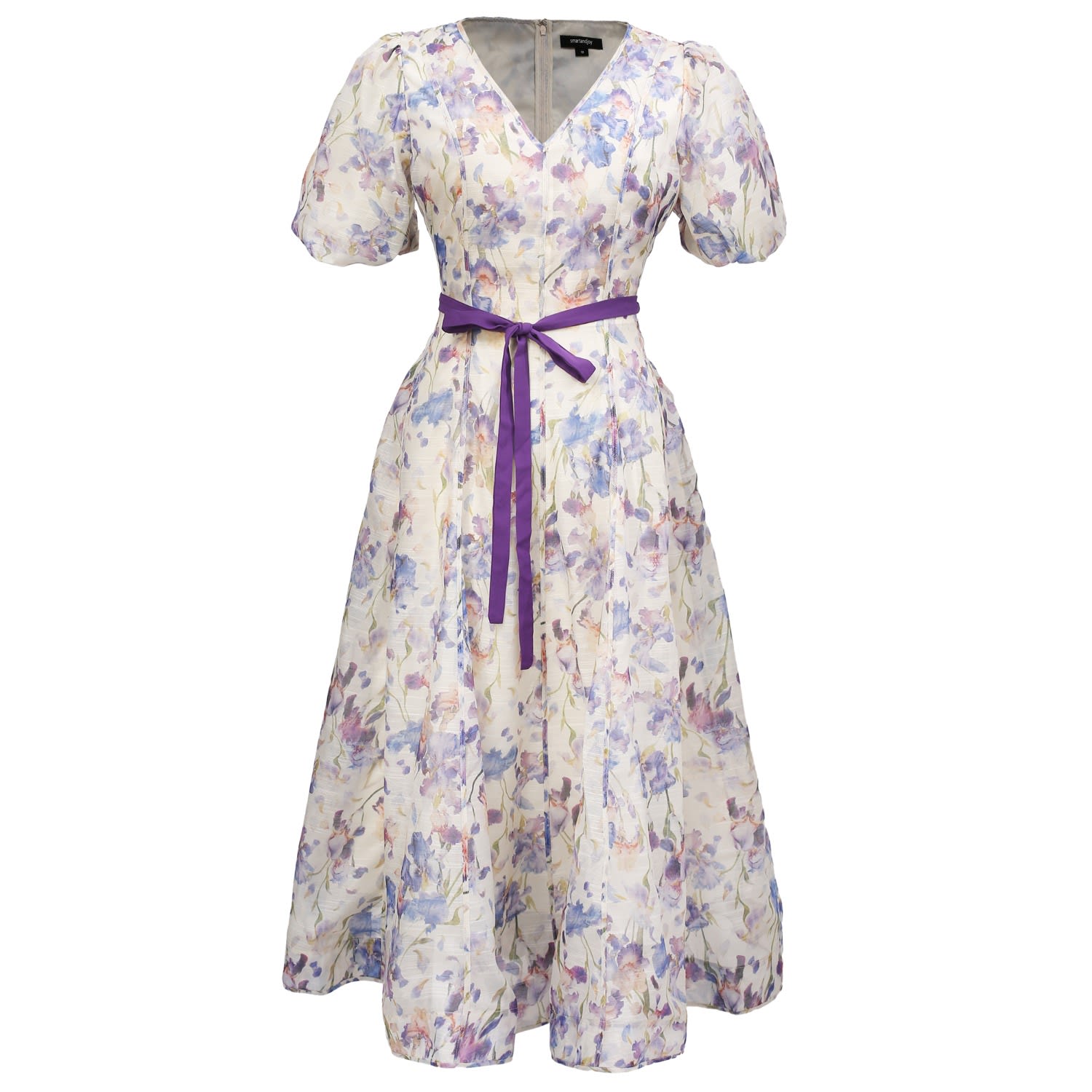 Women’s Neutrals / Pink / Purple Flower Print Fit-And-Flare Tea Organza Dress - Multicolor Extra Small Smart and Joy