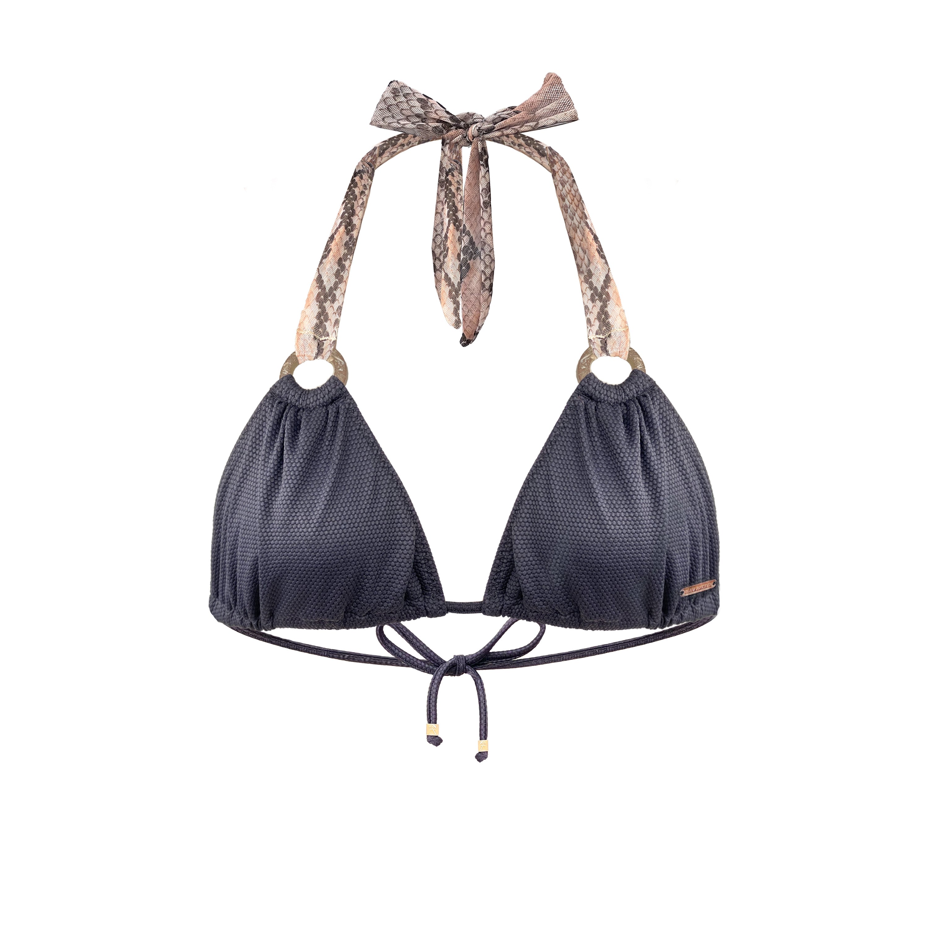 Deessa Ibiza Women's Neutrals / Black Ibiza Bikini Top With Animal Print Straps Molly Black In Black
