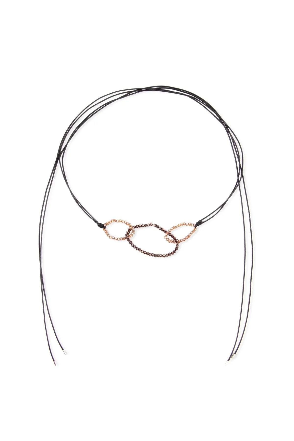 Saachi Women's Brown Three-oval Crystal Bead Ring Wrap Choker In Brown