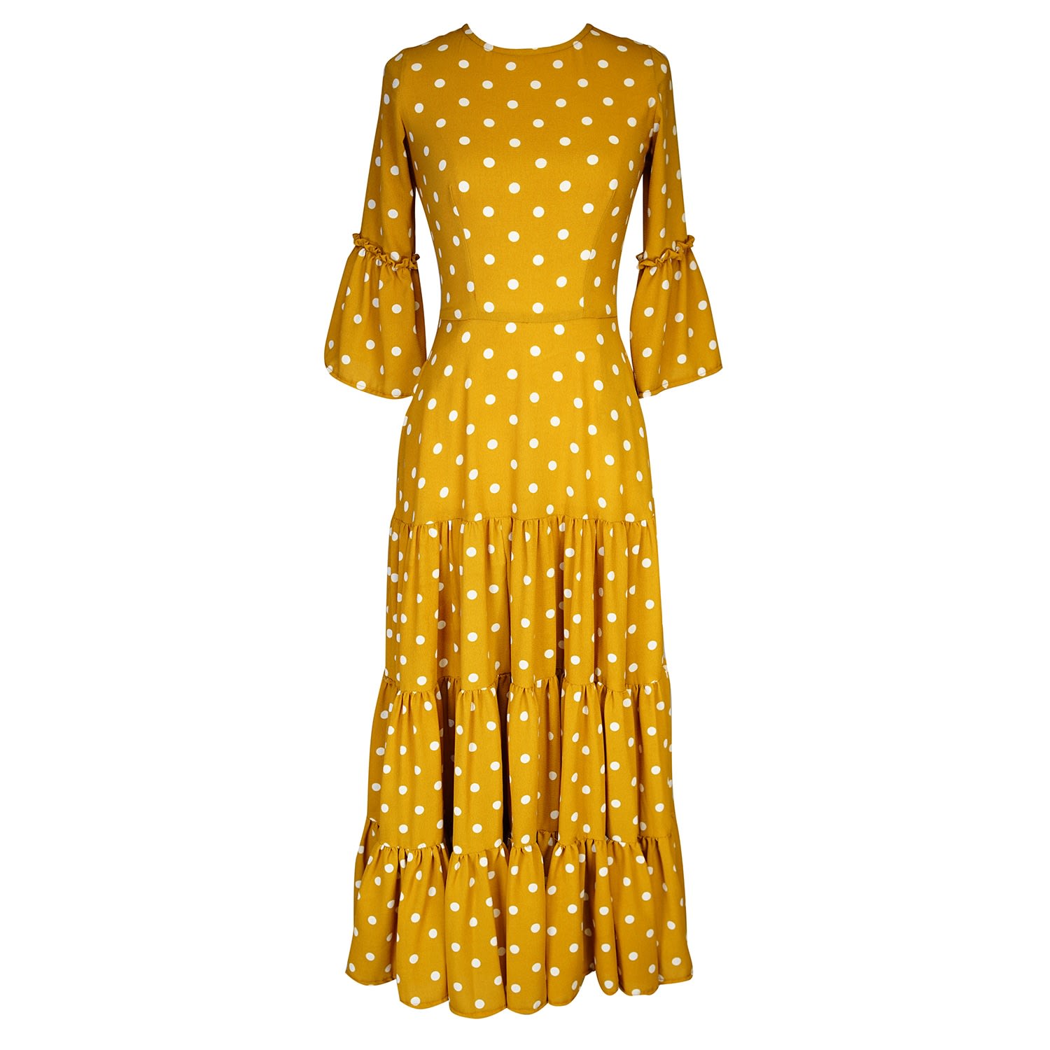 Women’s Petite Mustard Polka Dot Ruffle Dress Extra Small Jennafer Grace