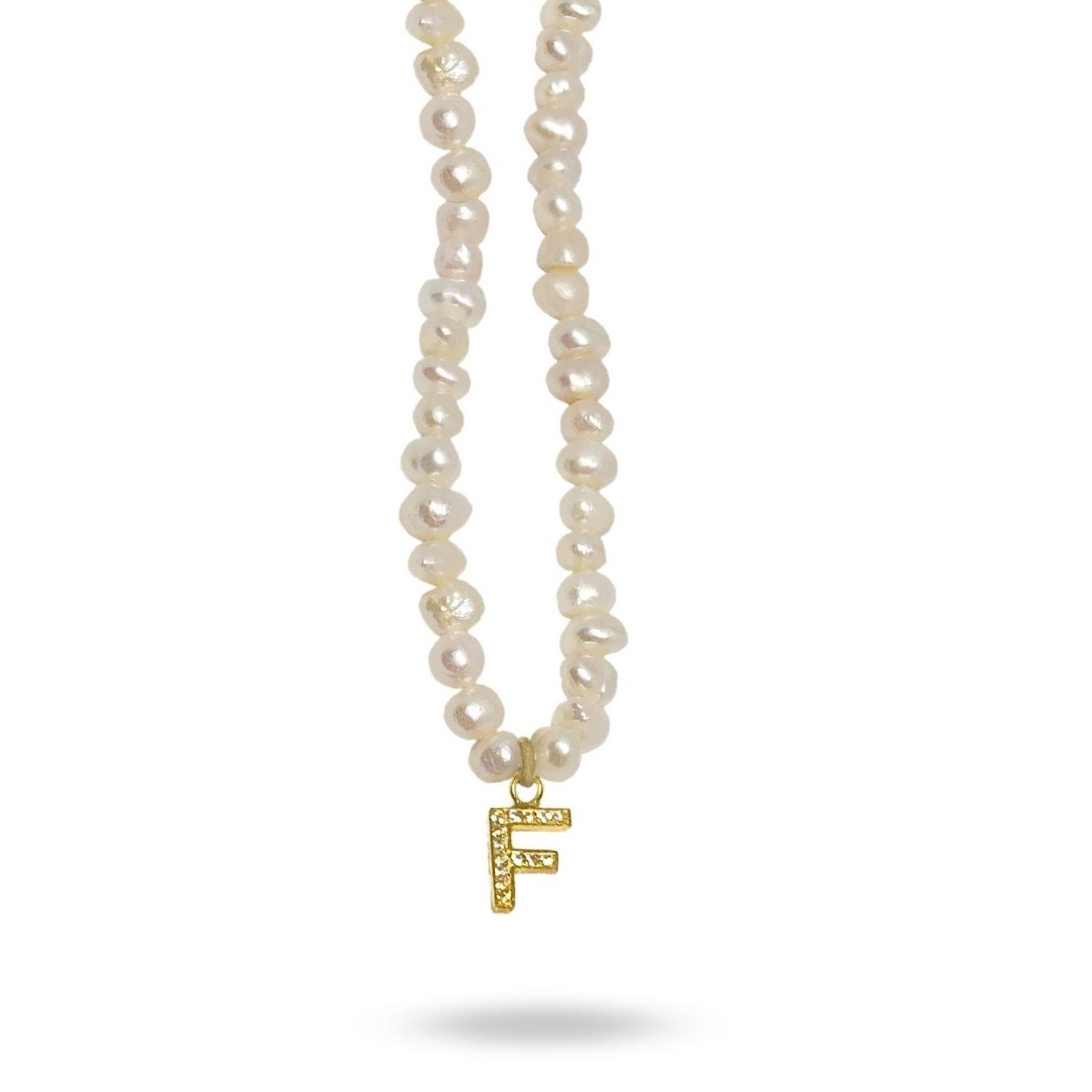 Linya Jewellery Women's Gold Mono Letter Pearl Necklace F In Gold