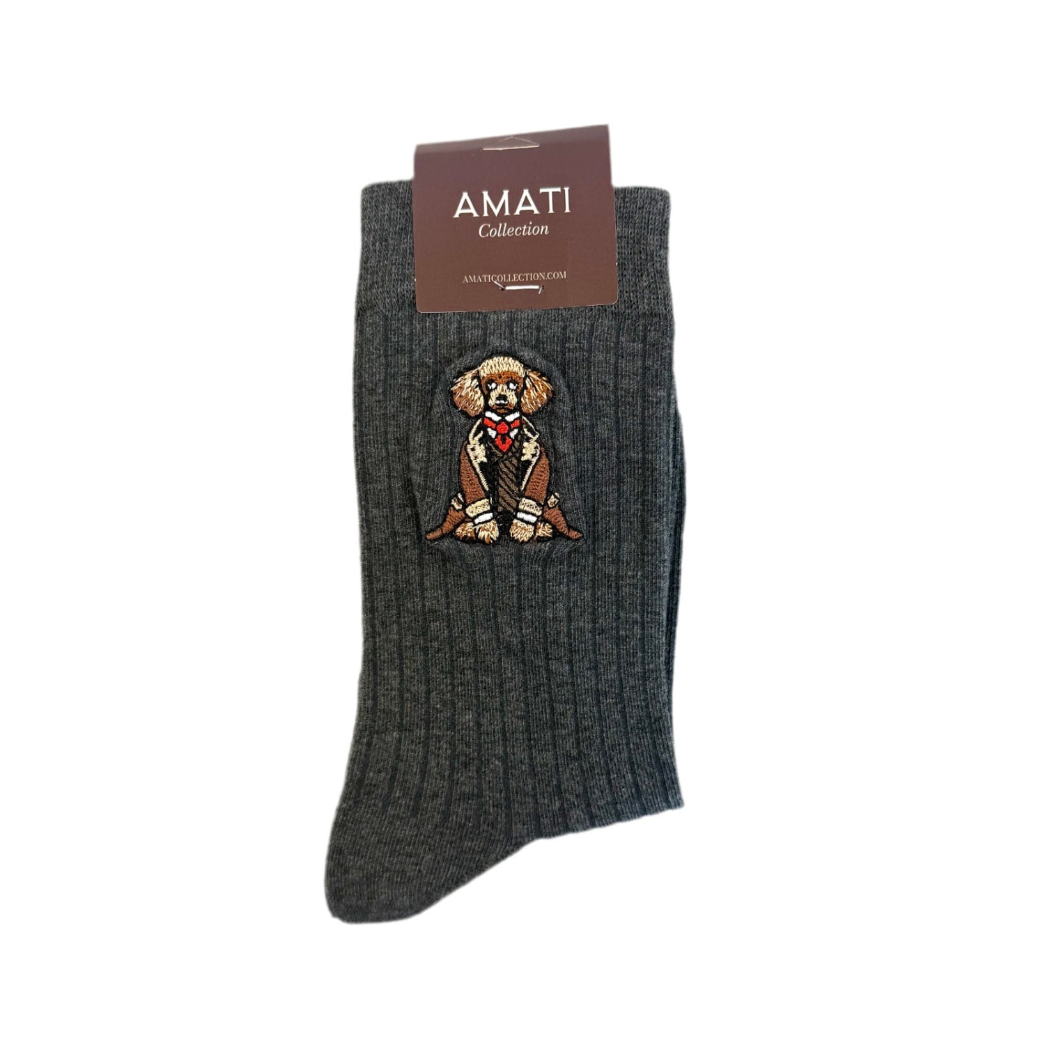 Amati Collection Women's Grey / Neutrals Poodle Embroidered Socks Unisex Cotton - Gray In Gray