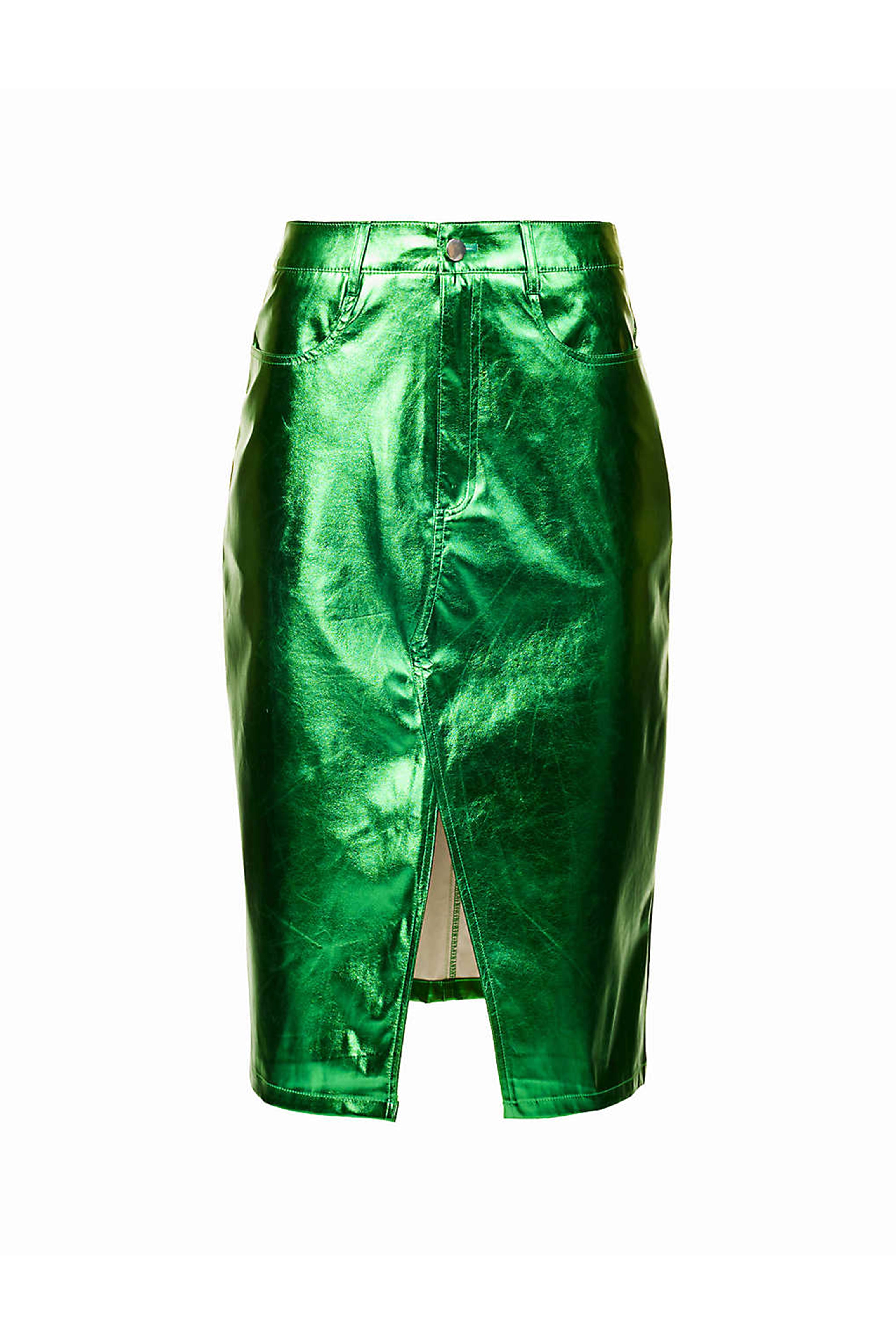 Women’s Lupe Green Metallic Midi Skirt Medium Amy Lynn