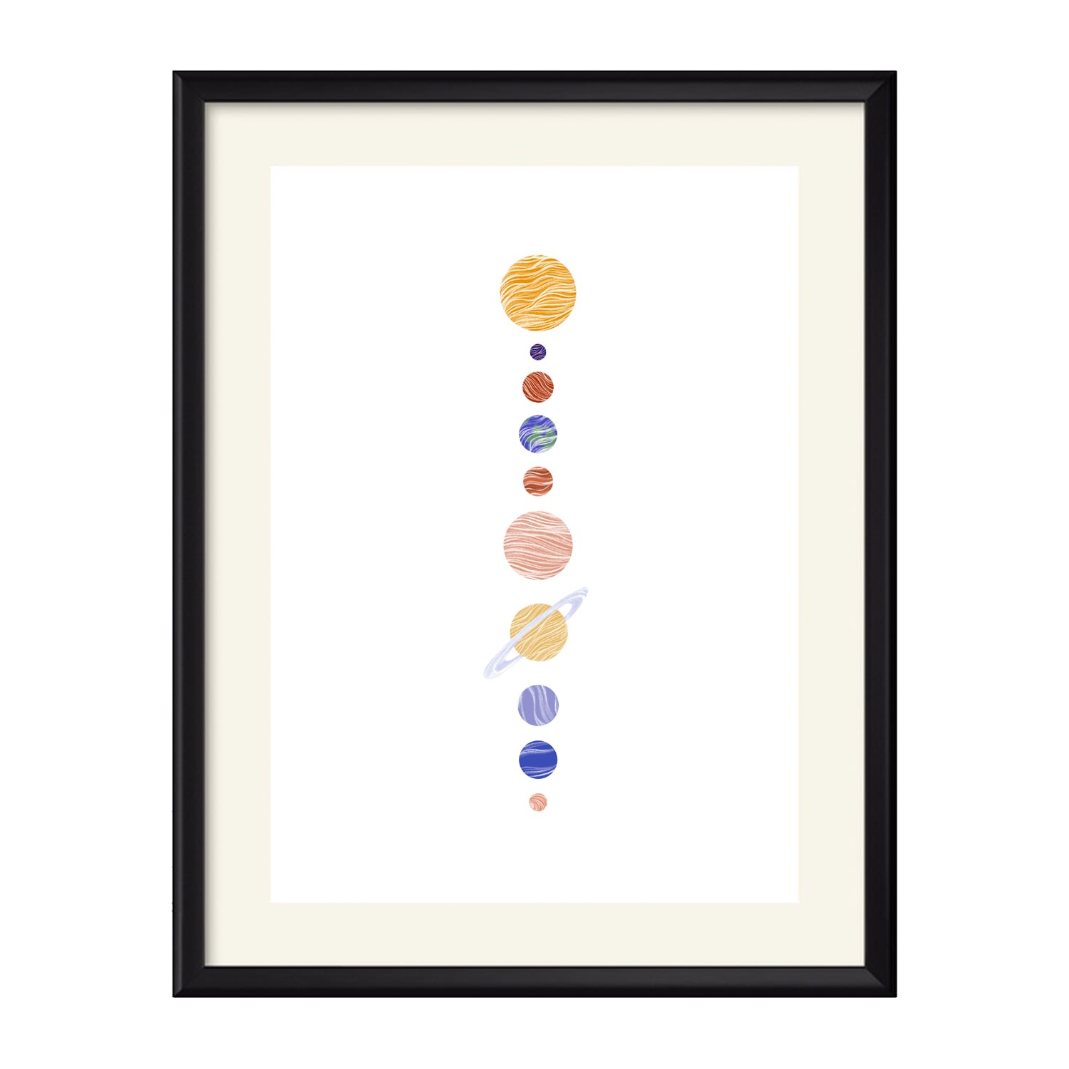 Neutrals / Gold / Blue Planets A3 Art Print Claudine O’sullivan Illustration & Design