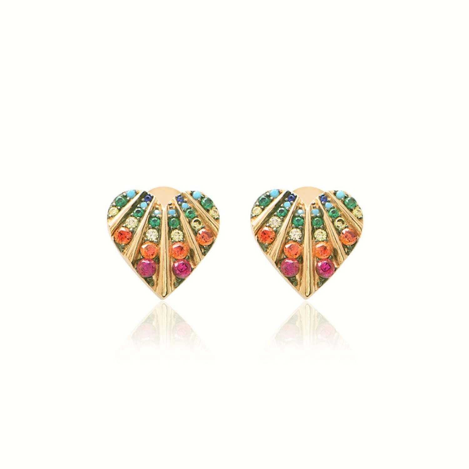 Women’s Pelo Silver Heart Stud Earrings With Multicolor Cubic Zirconia Pia & Co.