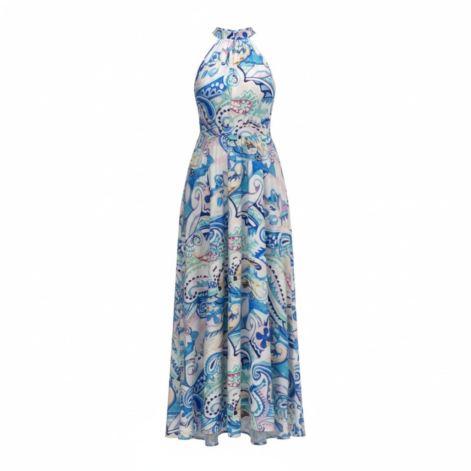 Women's Rosamunda Blue Paisley Swirl Halterneck Dress | Large | Franchetti Bond