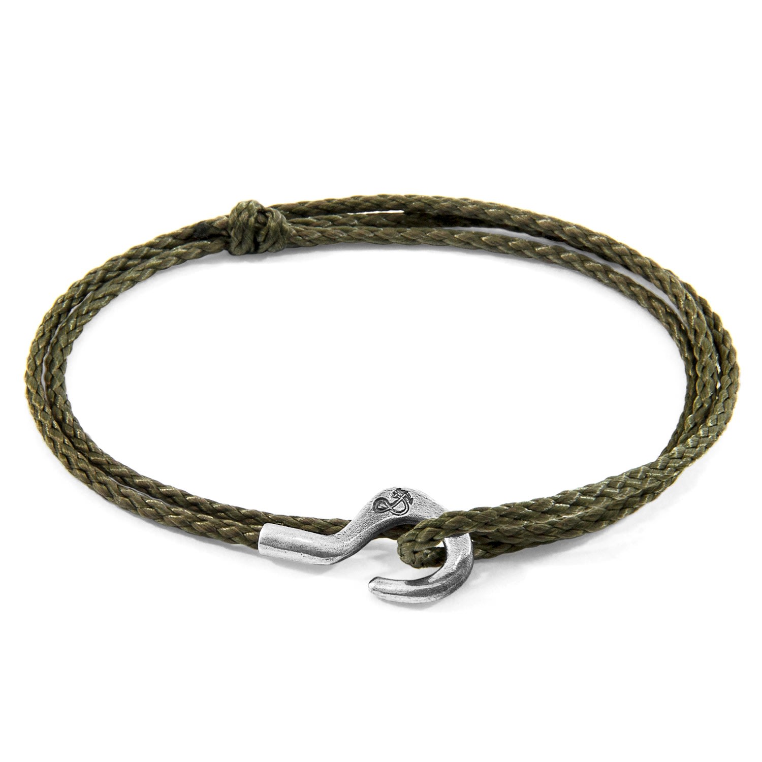 Anchor & Crew Men's Khaki Green Charles Silver & Rope Skinny Bracelet In Green