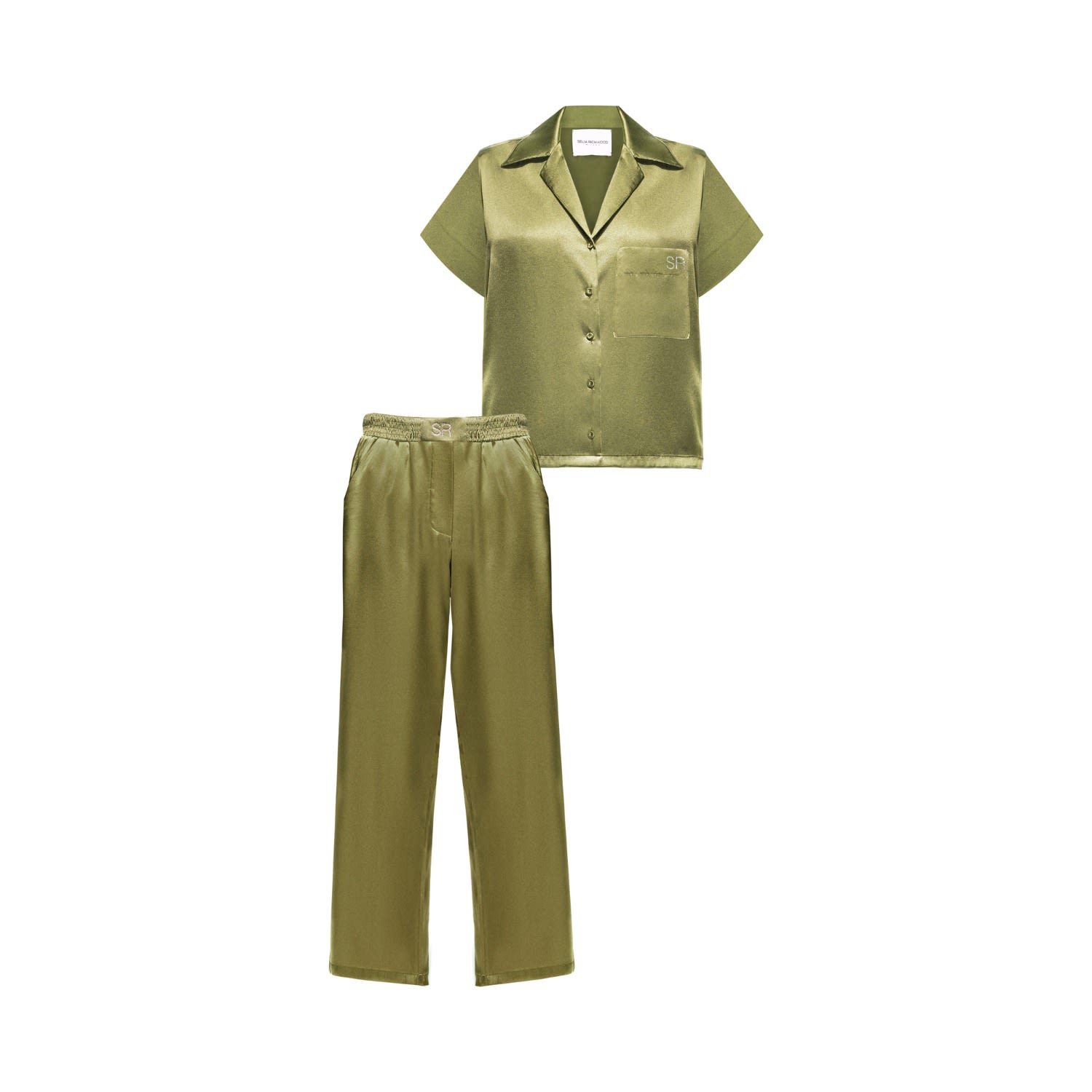 Seliarichwood Women's Green Silk Long Pajama Set