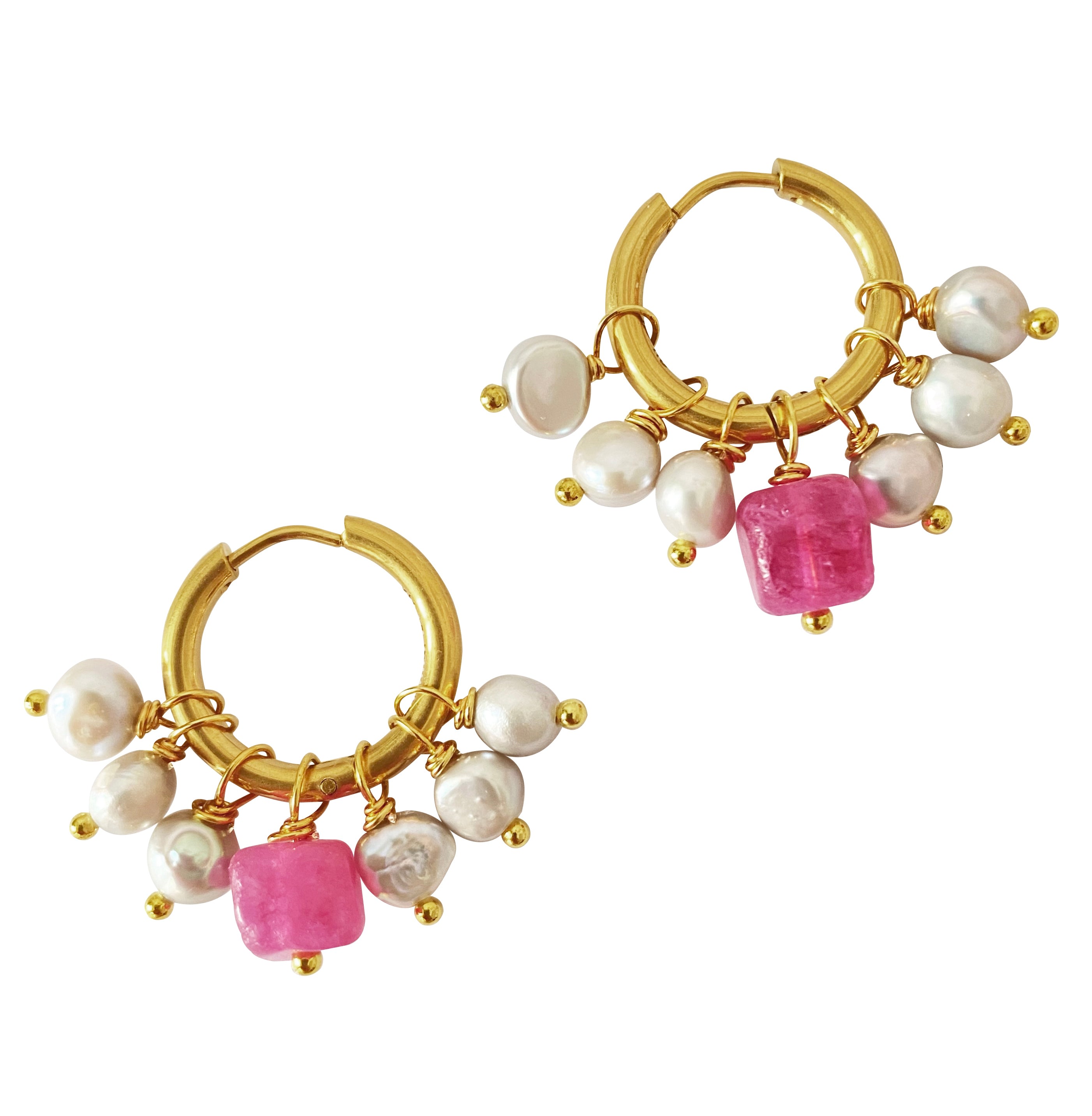 Women’s Pink / Purple / Gold Pearl Jade Hoop Earrings Brenda Smilla Brav