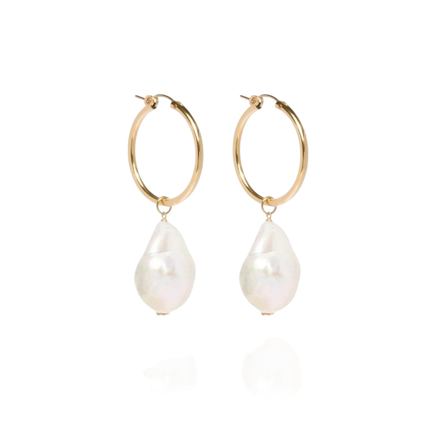 Ella Palm Women's White / Gold Eva Baroque Pearl Gold Hoops