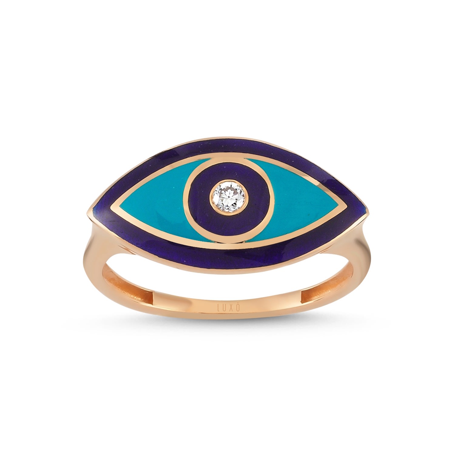 Women’s Eyeful Blue Enamel Diamond Rose Gold Ring Luxo Diamond