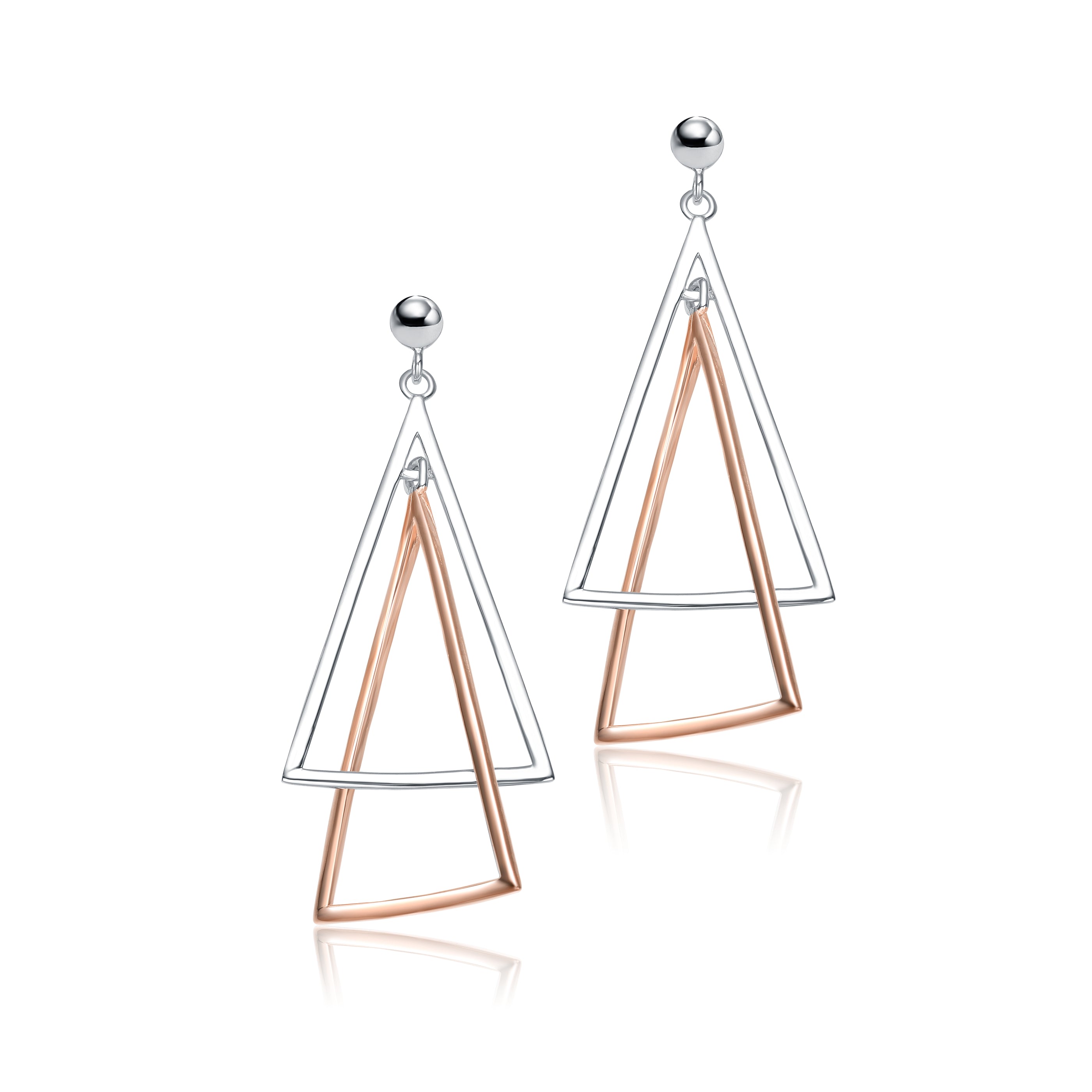 Women’s Rose Gold / Silver Stylish Sterling Silver Two-Tone Triangle Dangling Earrings Genevive Jewelry