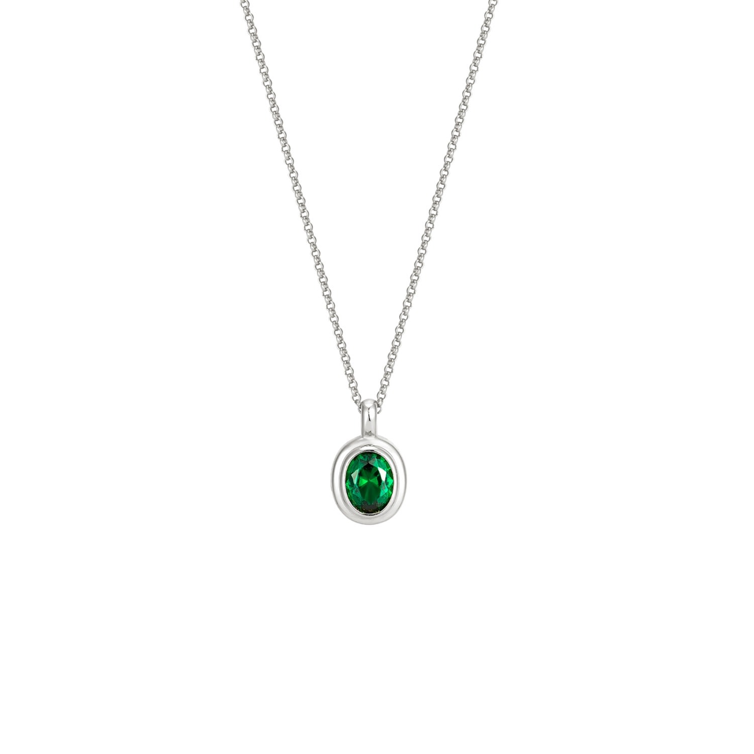 Women’s Ecoated Sterling Silver Emerald Cz Oval Stone Necklace Seol + Gold