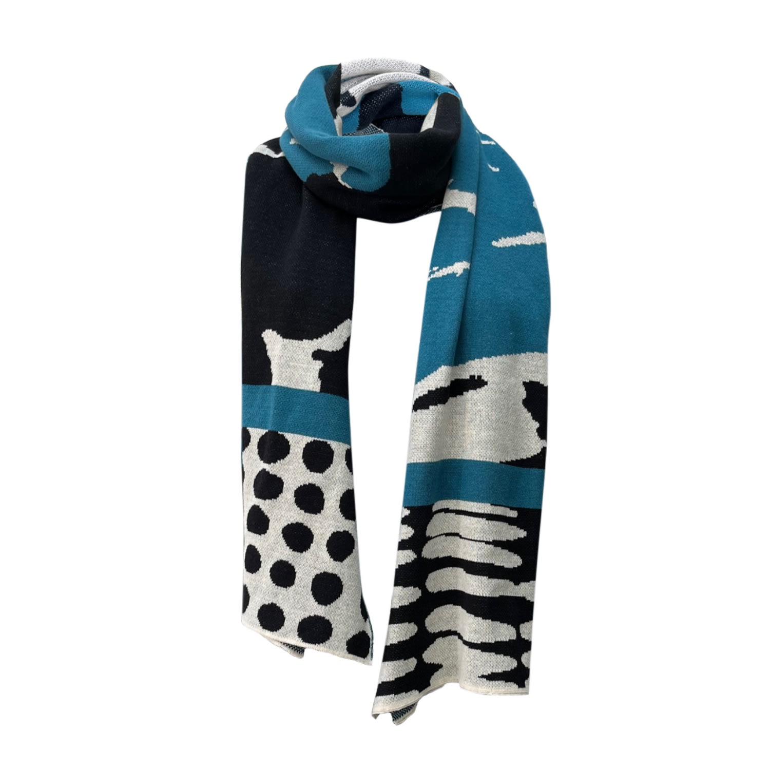 Women’s Black / Blue / White Abstract Scarf One Size Sisu Sisu