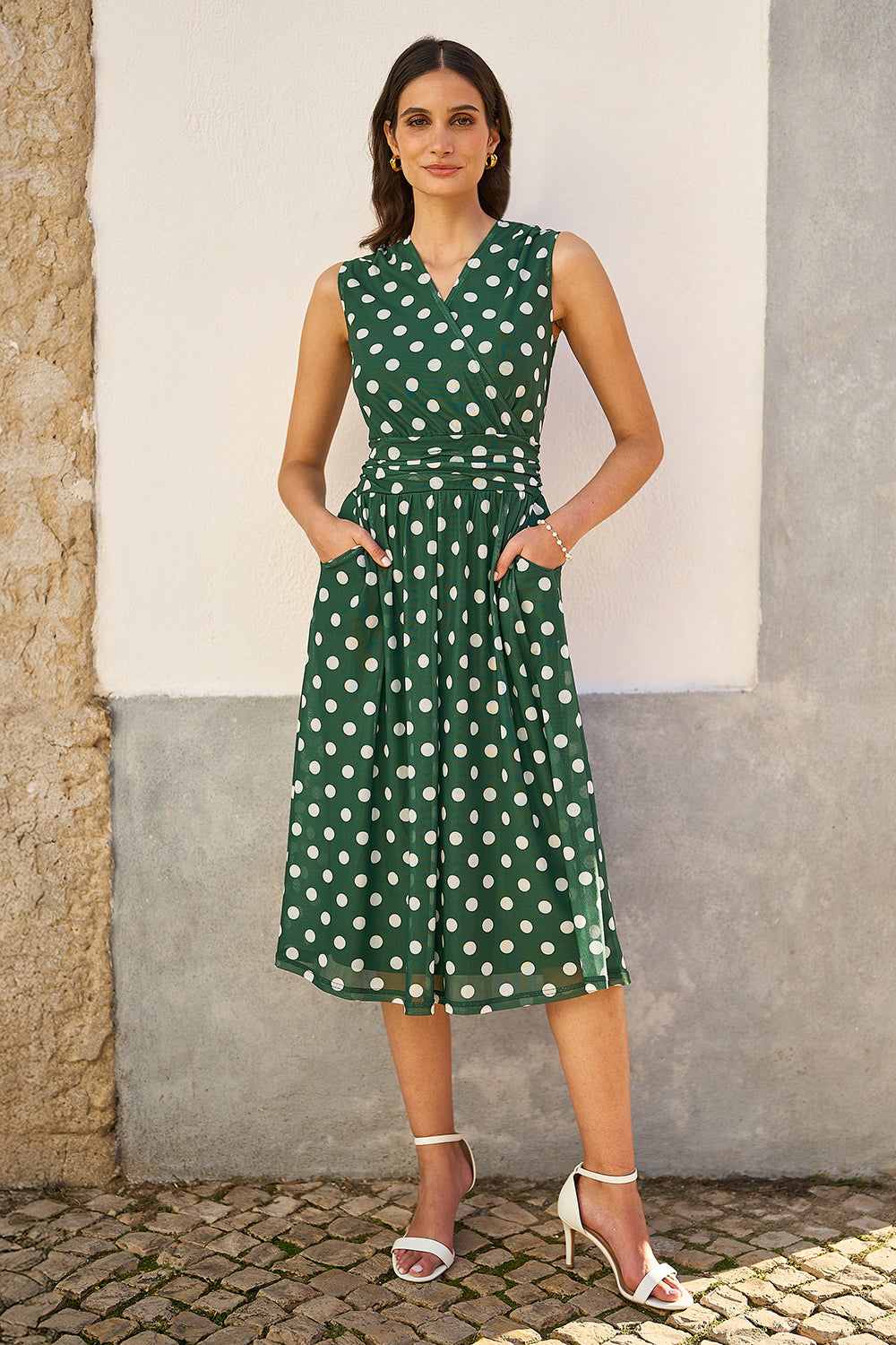 green dalmatian print dress Green Animal Print Cuffed Sleeve Midi Shirt Dress