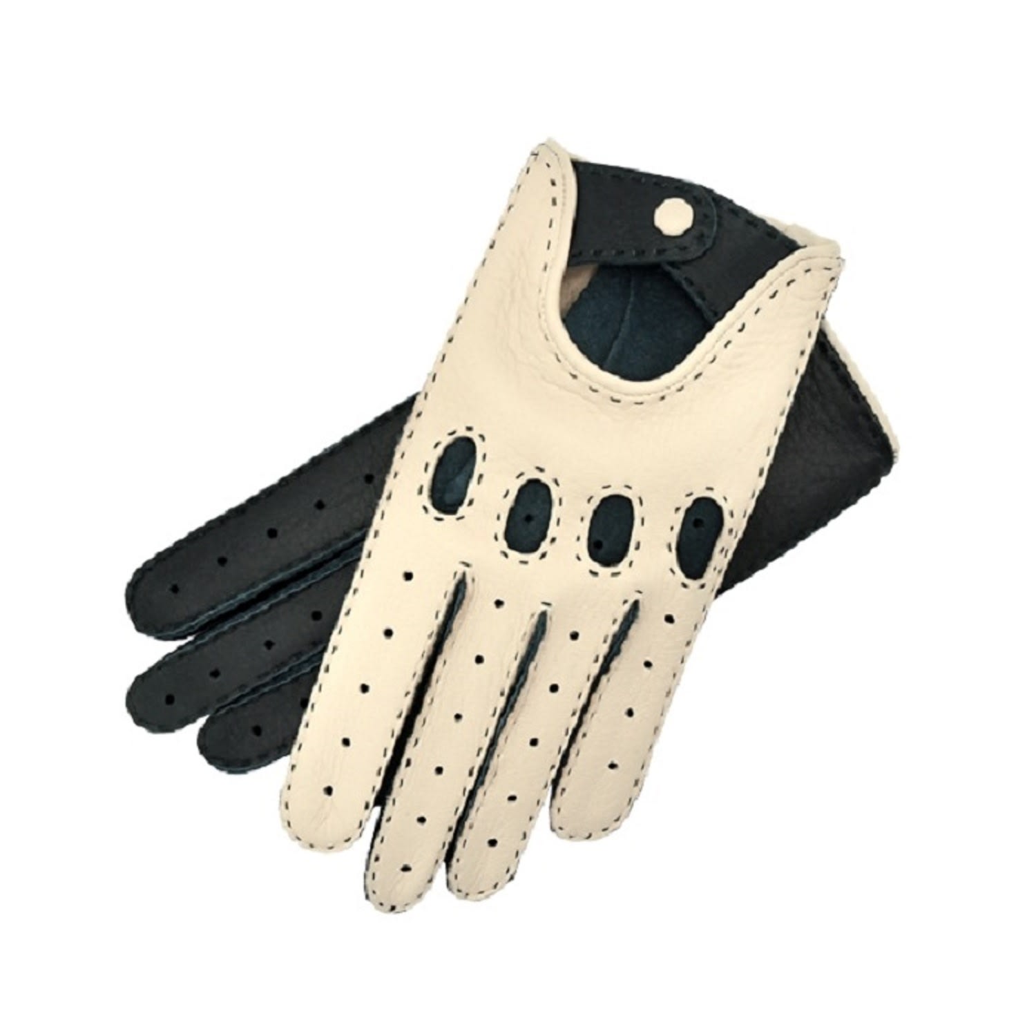 1861 Glove Manufactory Blue / Neutrals Rome - Women's Deerskin Driving Gloves In Creme And Blue In Blue