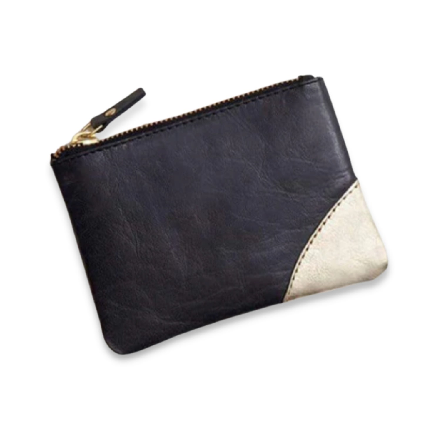 Vida Vida Women's Black / Gold Leather Coin Purse- Black & Gold In Blue