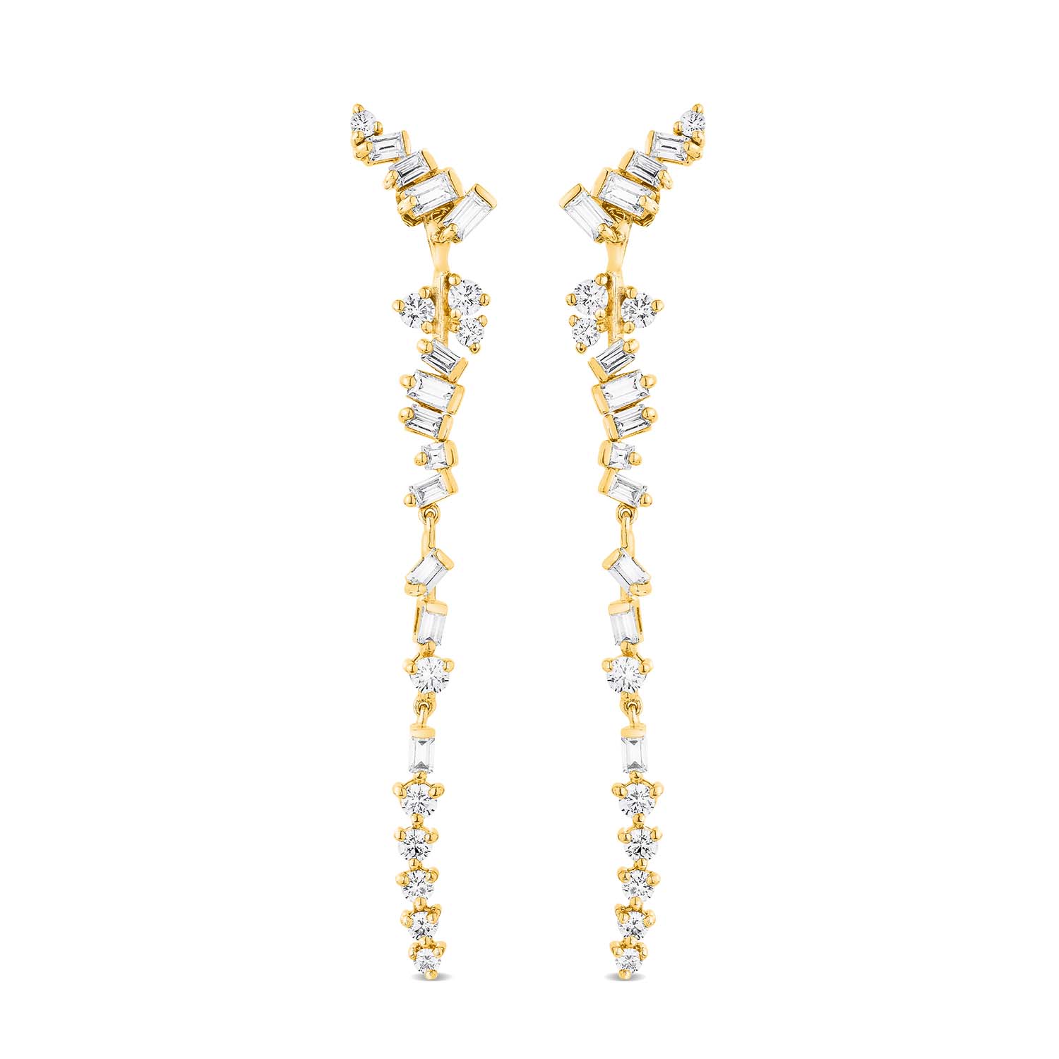 Sally Skoufis Women's Gold / White Baguette Drop Earrings With Man Made Cz Diamond Stimulant In Sterling Silver &  In Multi