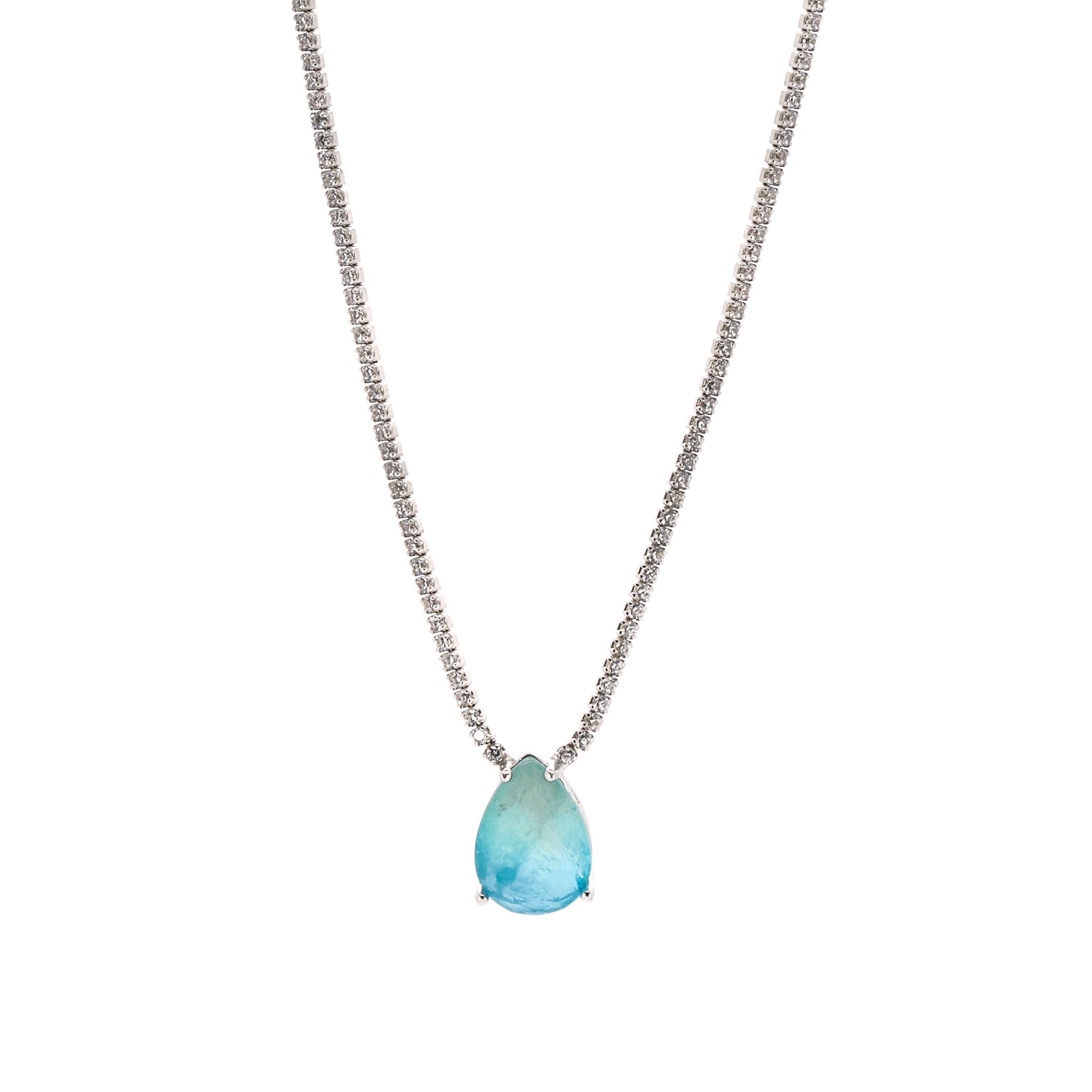 Women’s Blue / Silver Paraiba Tourmaline Teardrop Pendant Diamond Chain Happy Necklace - Blue Ebru Jewelry