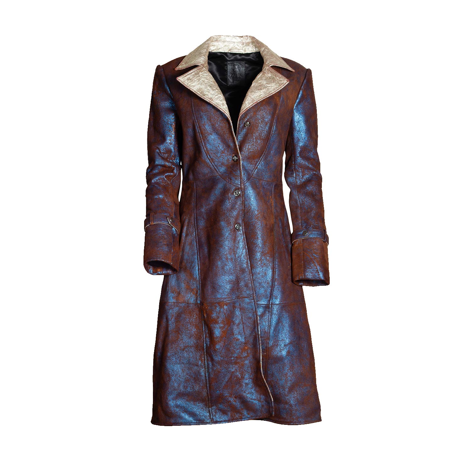 Zasta Studio Women's Blue / Brown / Gold The Sorcerer Italian Leather Long Coat
