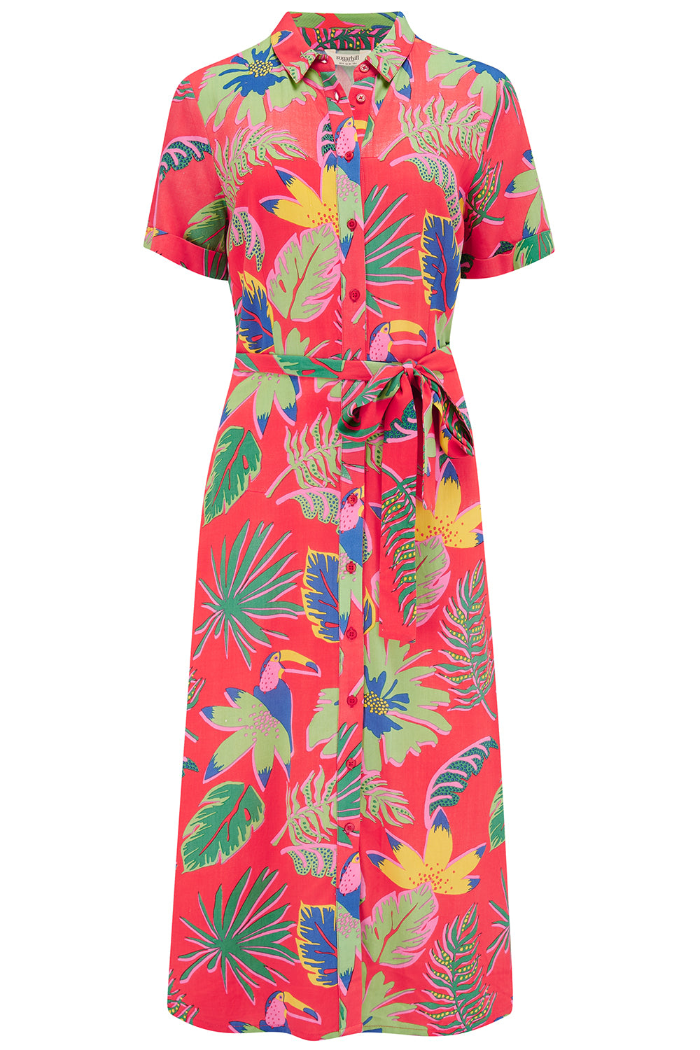 Sugarhill Brighton Women's Lauretta Shirt Dress Red, Tropical Toucans