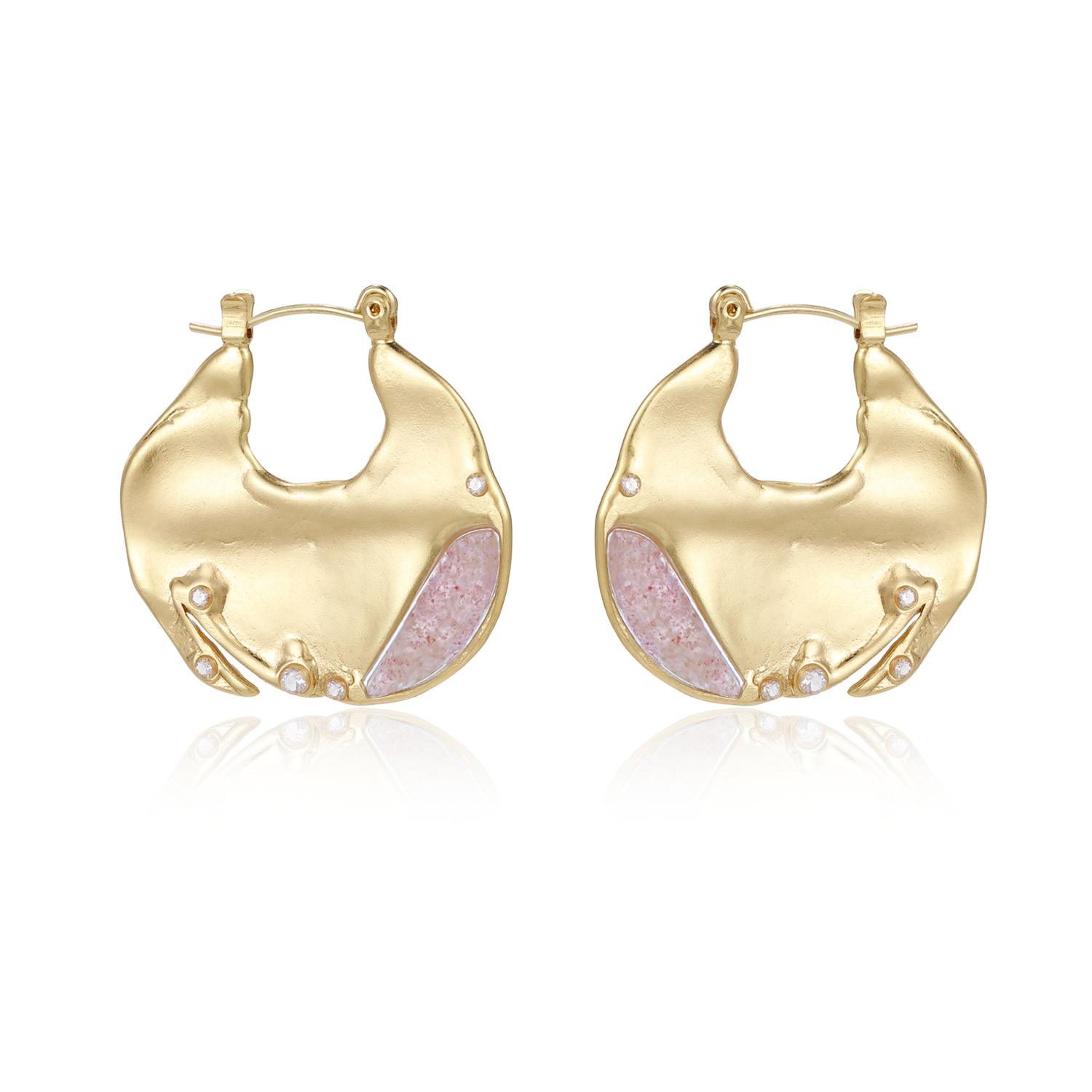 Rare Matters Jewelry Women's Pink / Purple / Gold Sculptural Pink Gem Huggies Earrings
