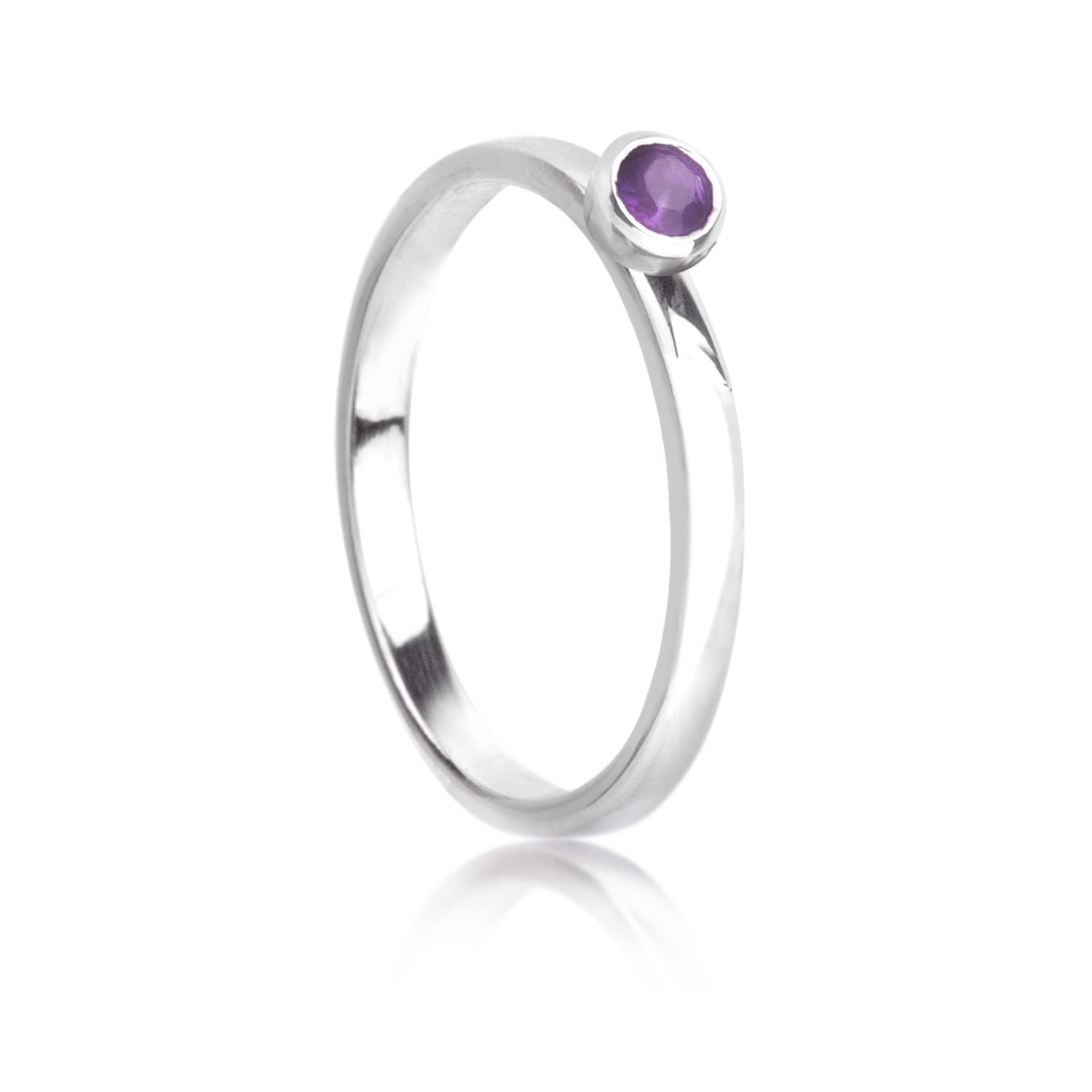 The Jewellery Store London Women's Silver / Pink / Purple February Birthstone Stackable Ring With Amethyst Gemstone In Sterling