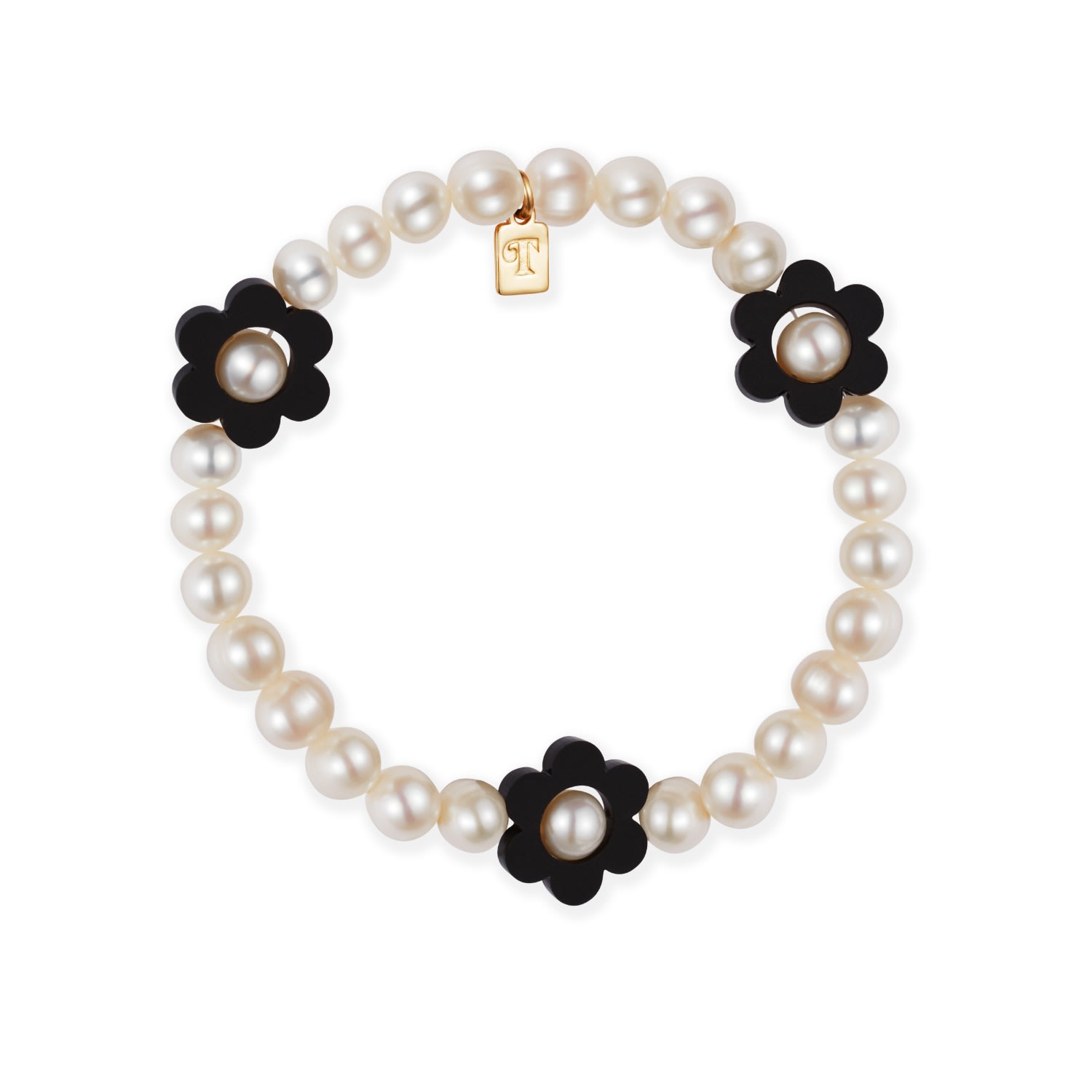Toolally Women's Black / White Flower Pearl Bracelet - Black In White