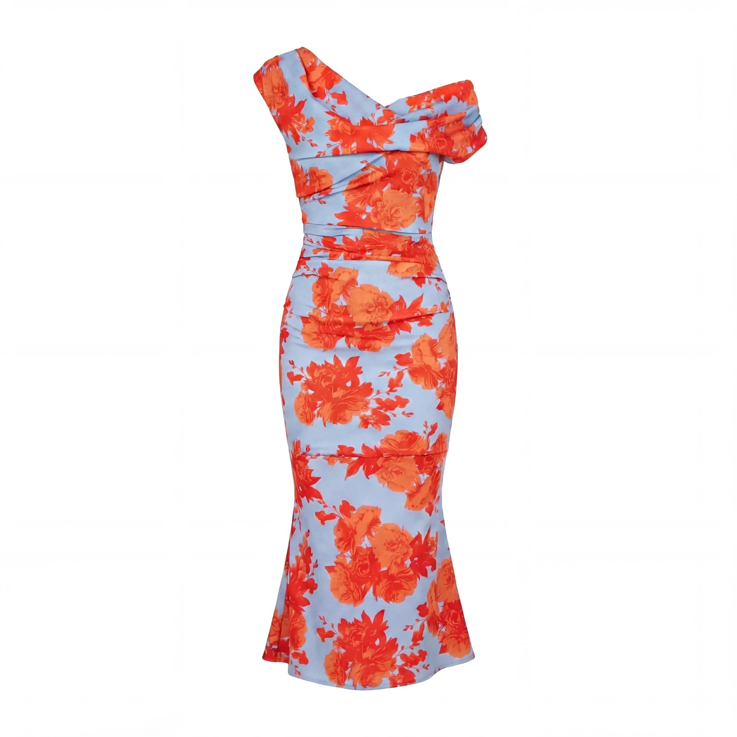 Mercury Midi Dress In Powder Blue & Orange Floral | Atom Label