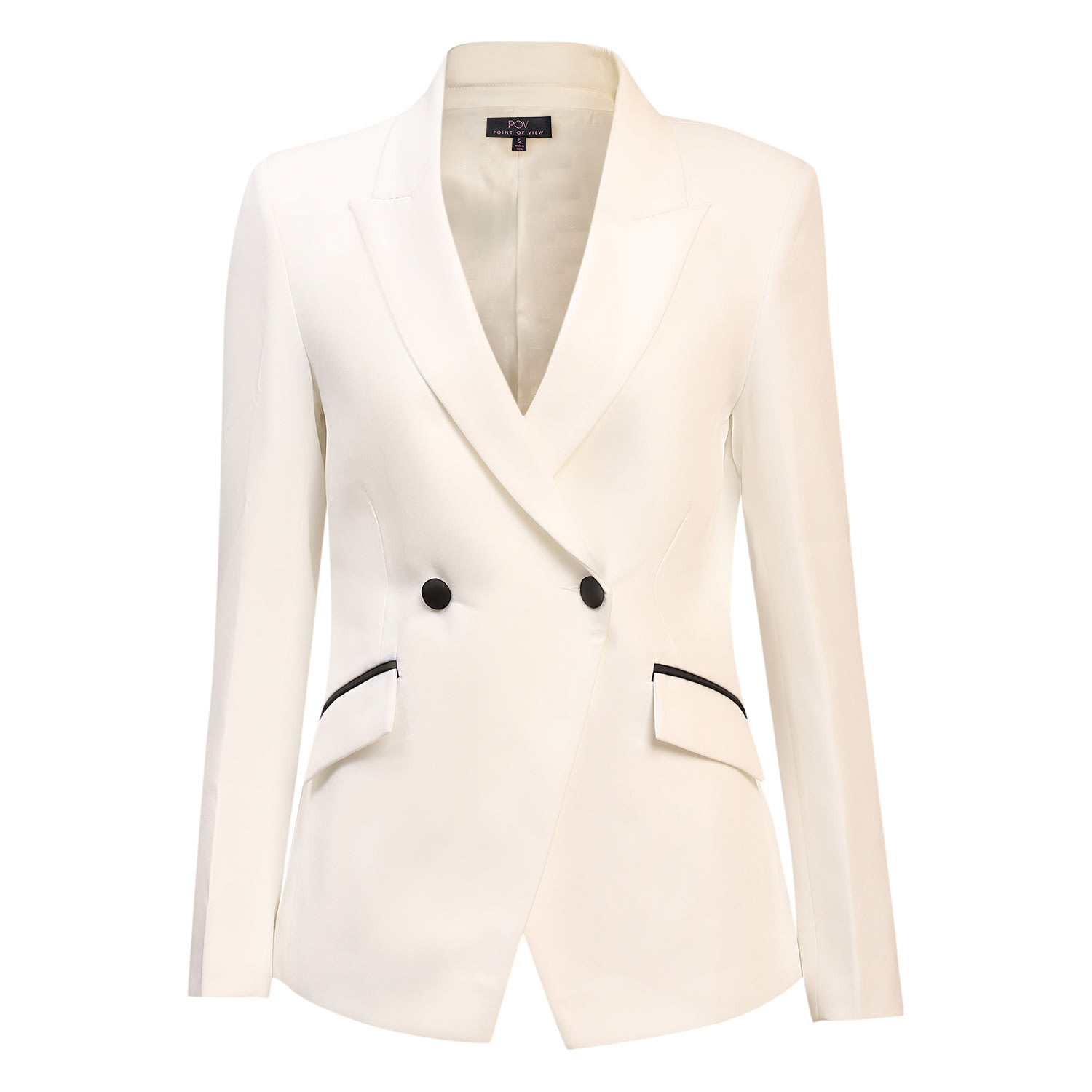 Point Of View Label Women's Champion Colorblock Double Breasted Jacket - White