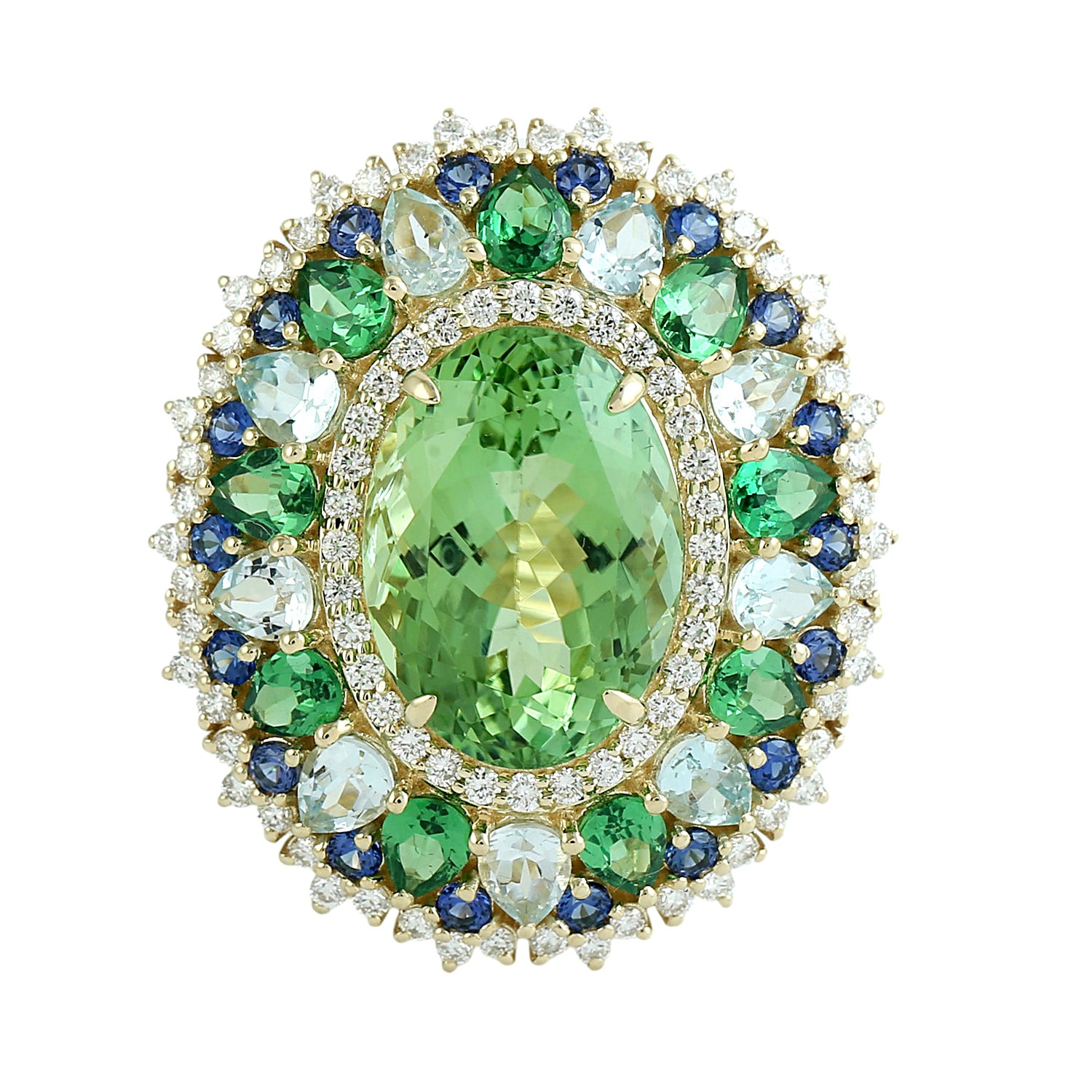 Artisan Women's Green Tourmaline & Multi Gemstone Prong Diamond Cocktail Ring In Gold