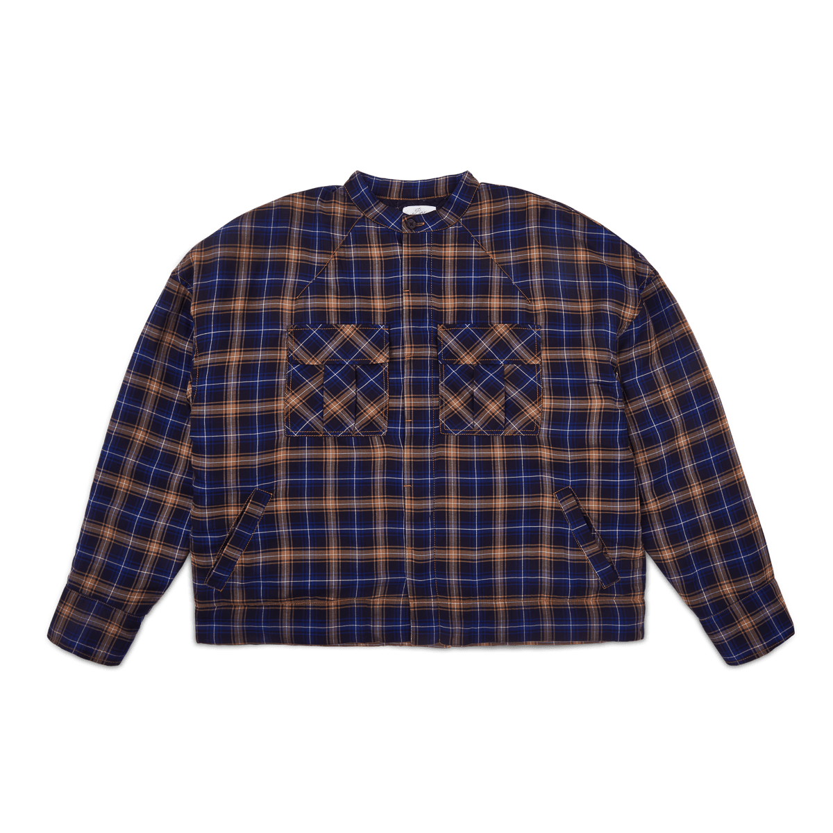 Men’s Blue / Brown Japanese Plaid Puffer Jacket-Navy Blue Extra Large Pine Los Angeles