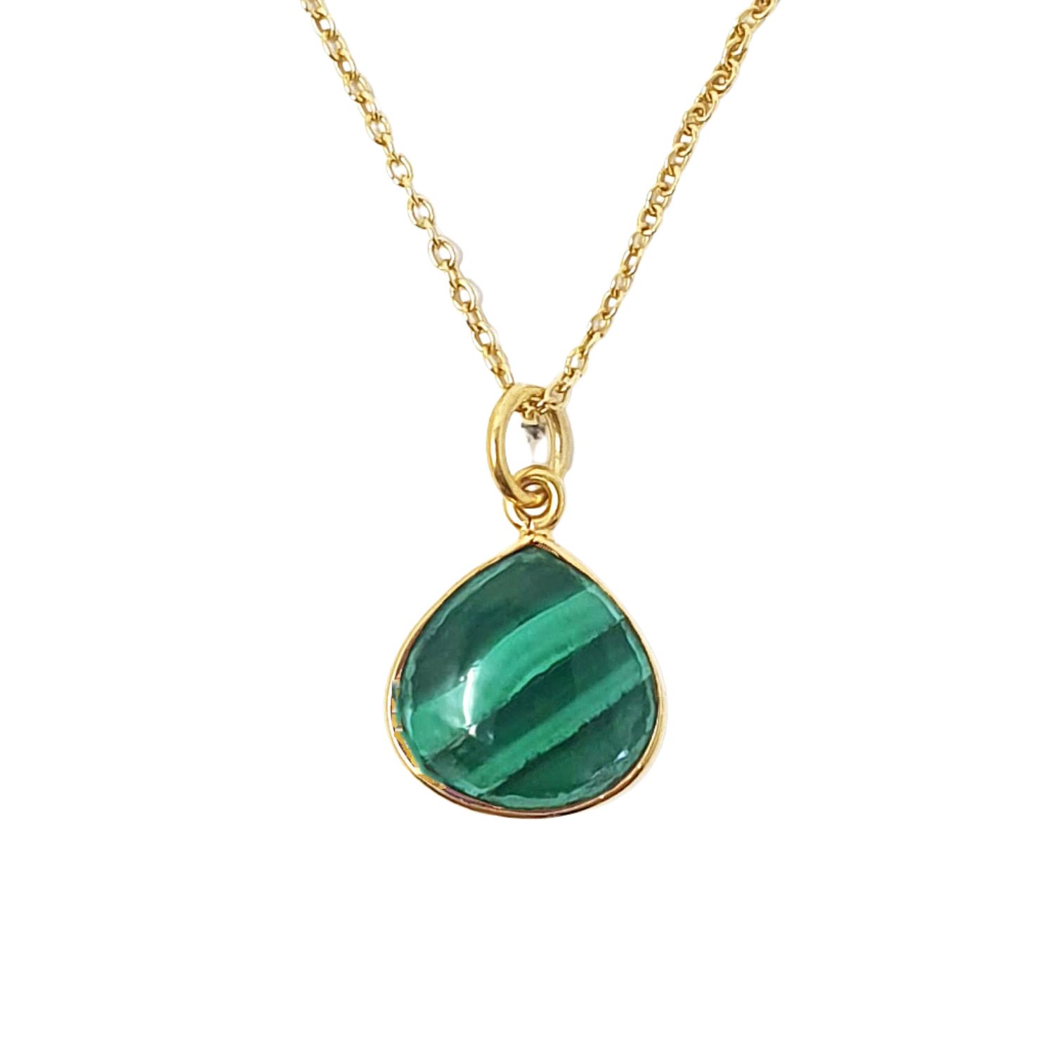 Harfi Gold Vermeil Women's Malachite Green Heart Gemstone Necklace In Green