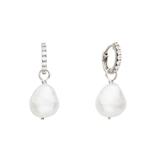 Lily & Roo Small Sterling Silver Huggie Pearl Drop Earrings In Drop