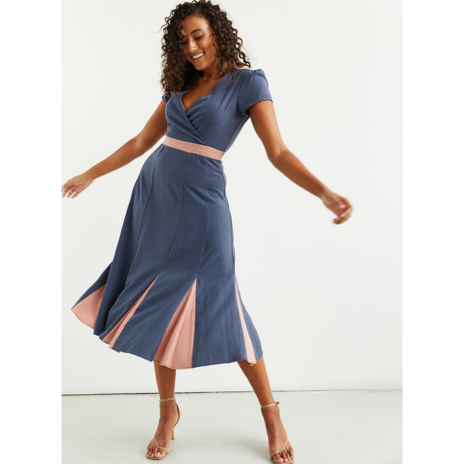 AVA velour drape ruched dress BLUE