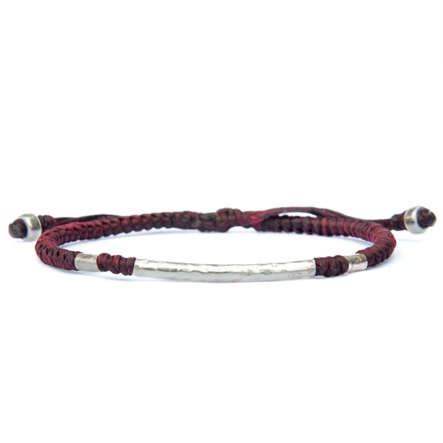 Harbour Uk Bracelets Red Wine Rounded Viking Style Men Bracelet. Hammered Silver With Knots - Red In Burgundy