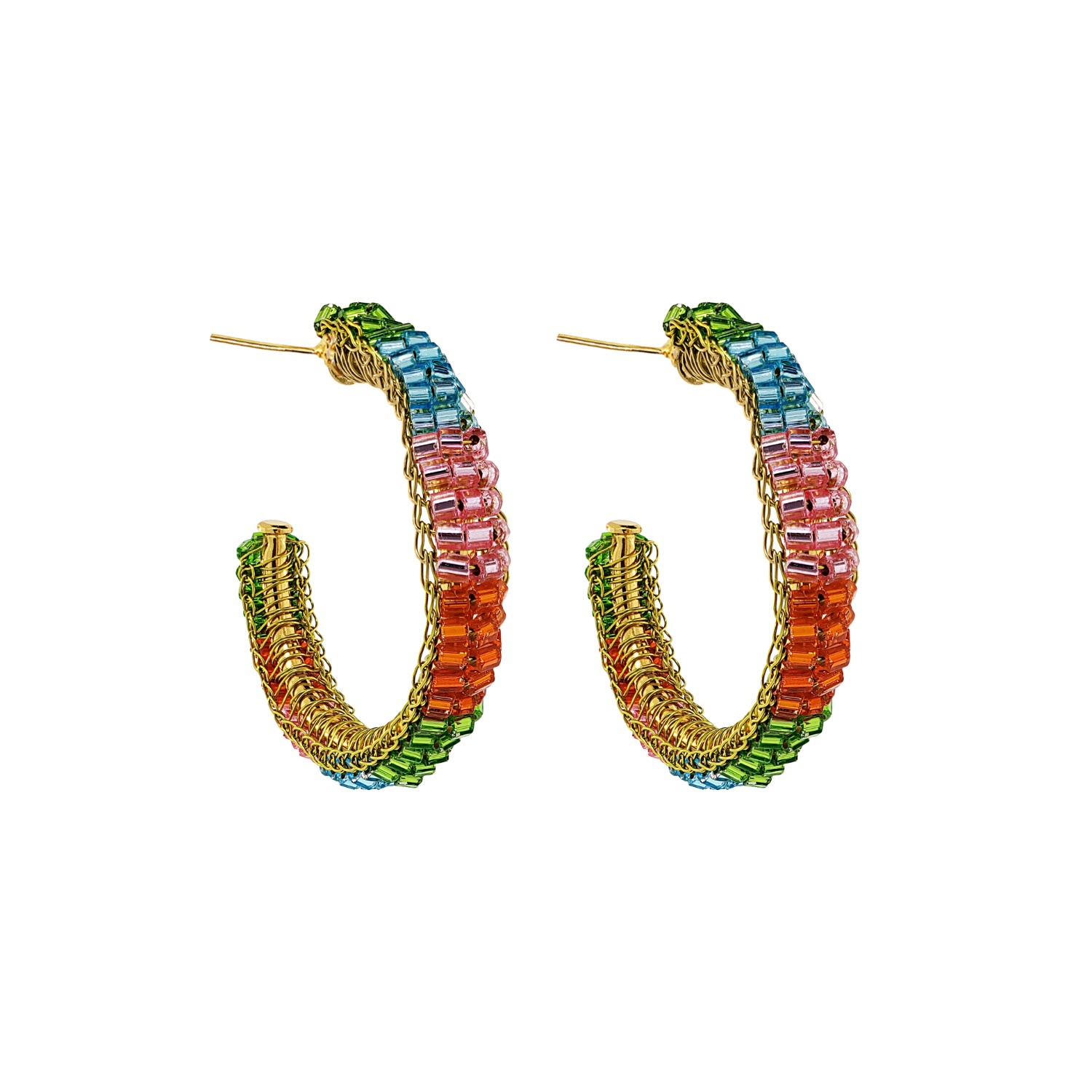Lavish By Tricia Milaneze Women's Gold / Neutrals Confetti Mix Maya Hoops Handmade Crochet Earrings In Gold