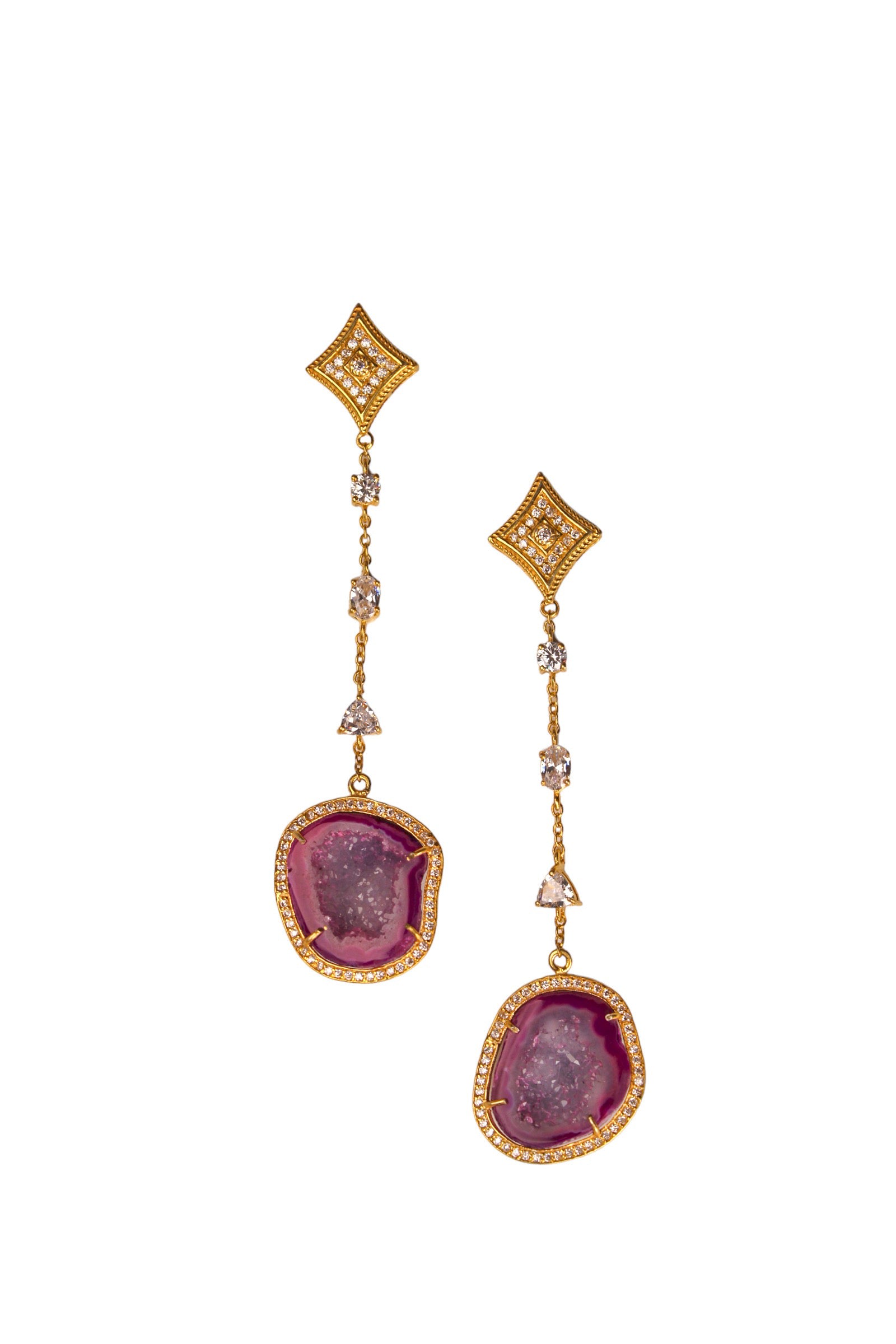 Women’s Wine Red Geode & Crystal Gold Drop Earrings Amina Johan