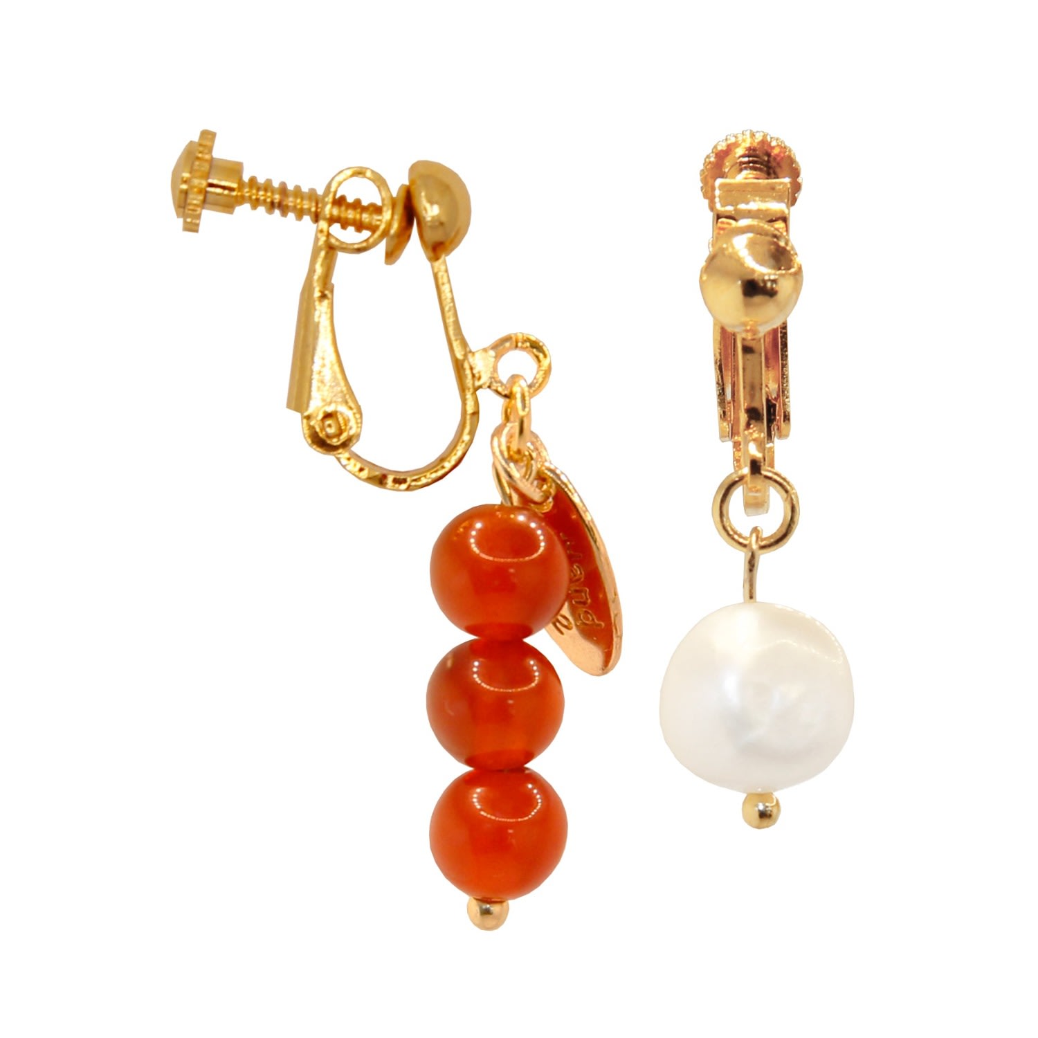 Ninemoo Women's Red / Gold / White Agate & Pearl Clip On Earrings In Multi