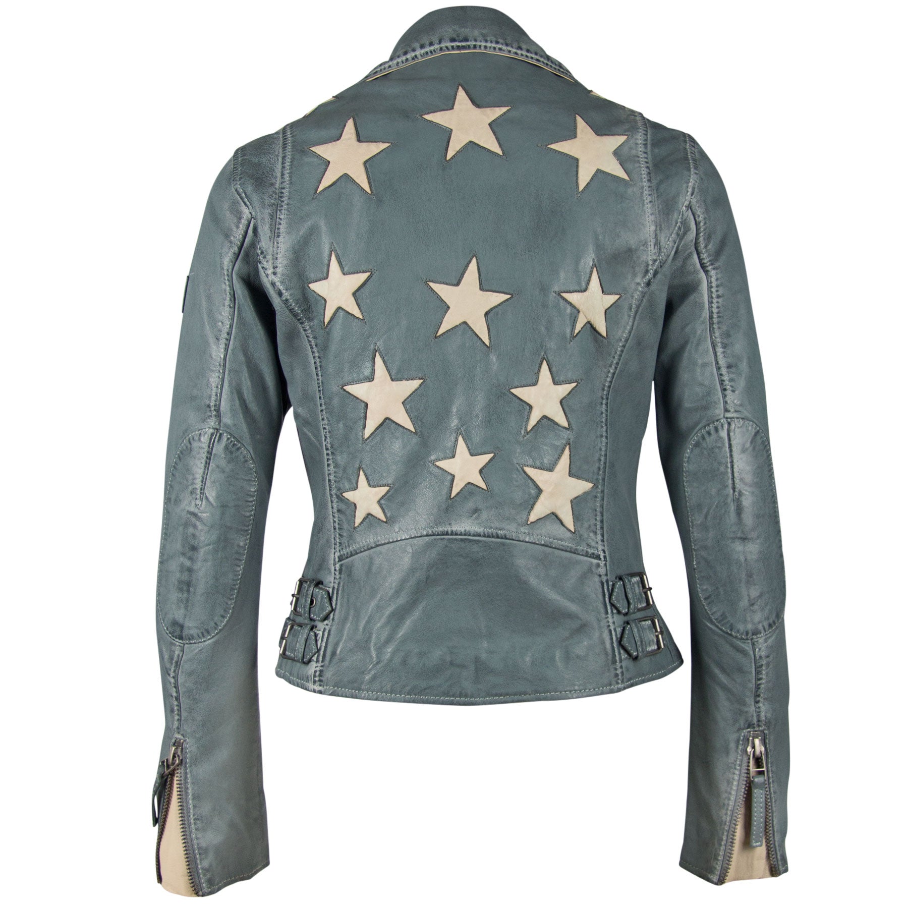 Women’s Blue Christy Rf Star Detail Leather Jacket, Winter Sky Small Mauritius