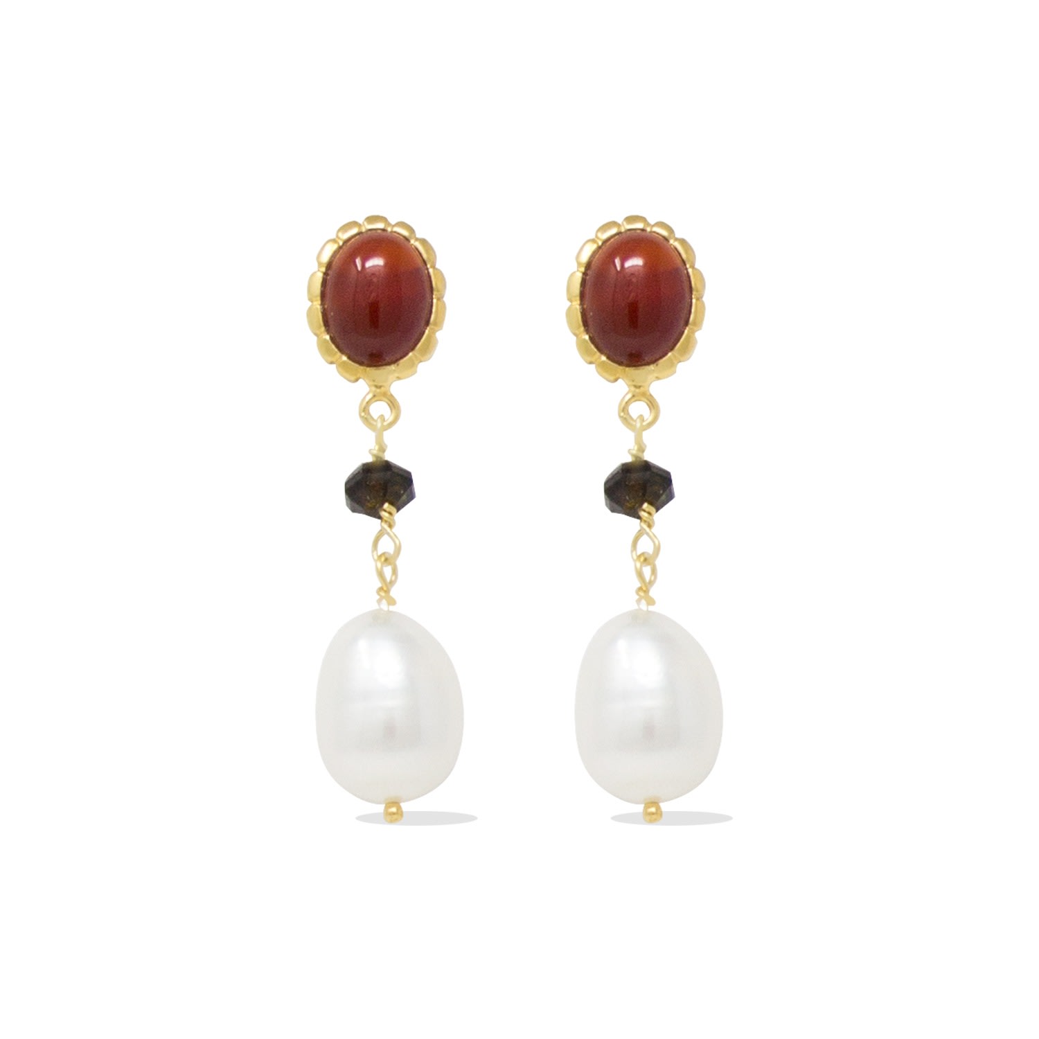 Women’s Red / Gold Carnelian, Onyx & Pearl Drop Earrings Vintouch Italy