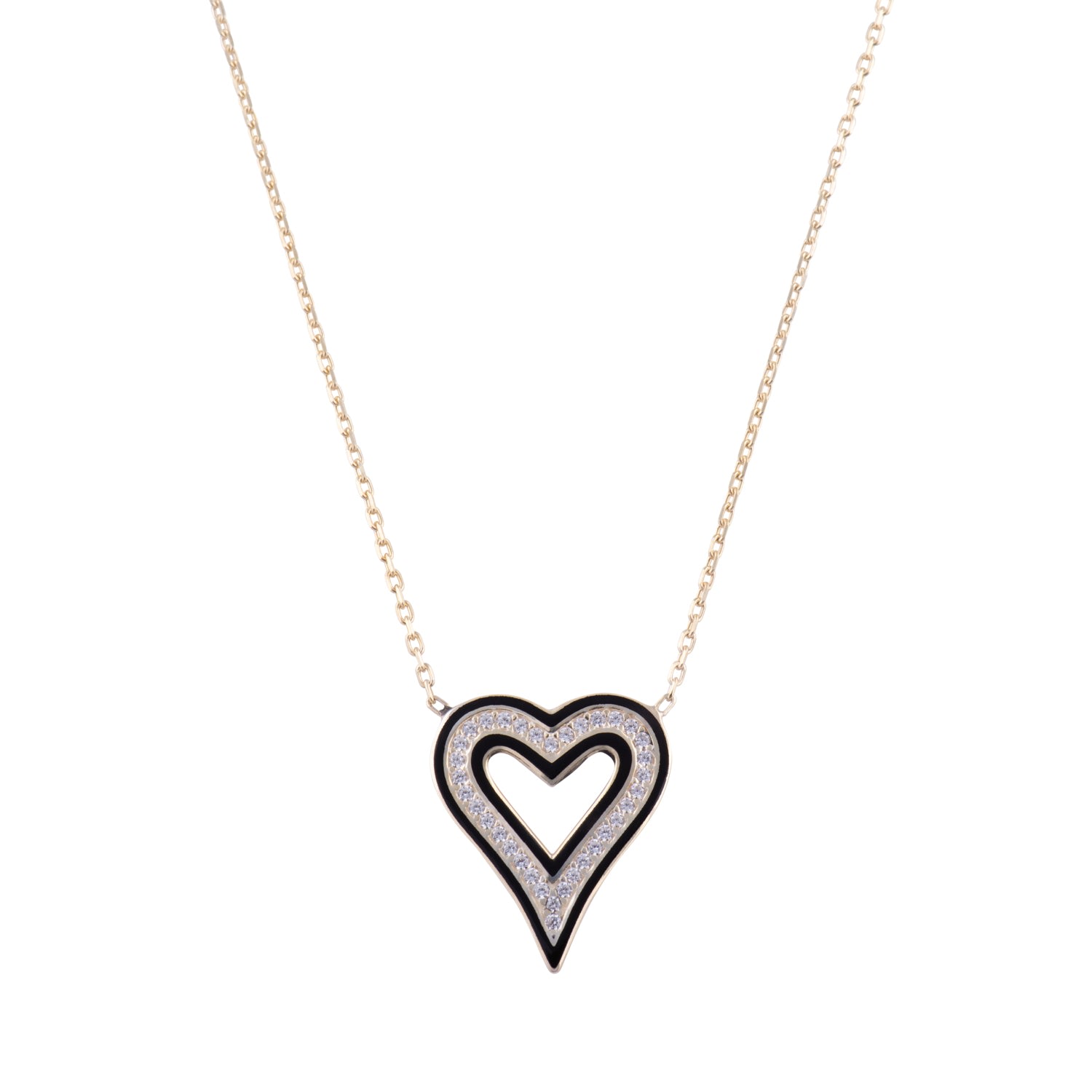 Women’s Black Enamel Open Heart Necklace Shymi