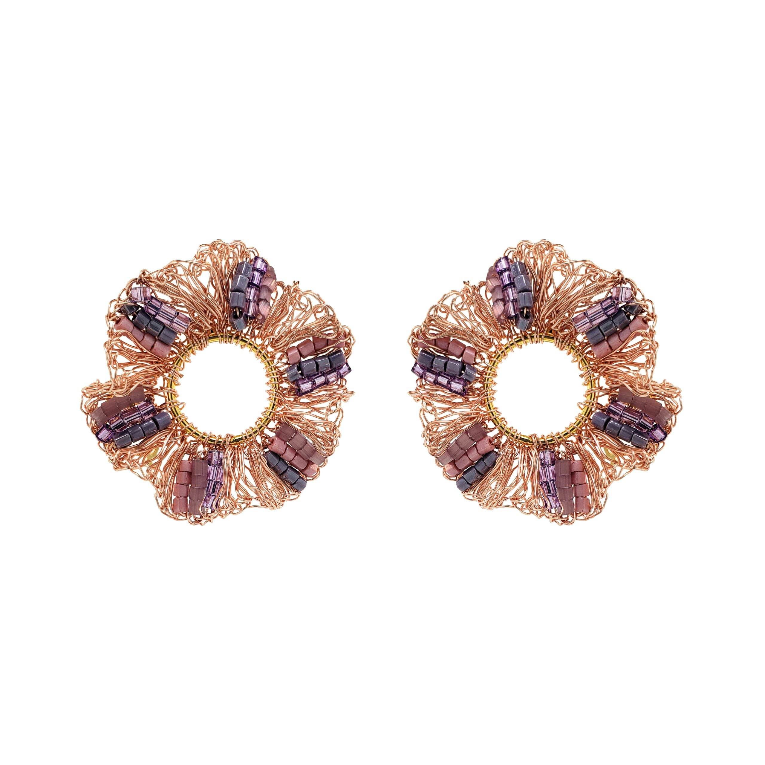 Lavish By Tricia Milaneze Women's Pink / Purple / Rose Gold Breeze Lavender Mix Gaia Maxi Post Handmade Crochet Earrings
