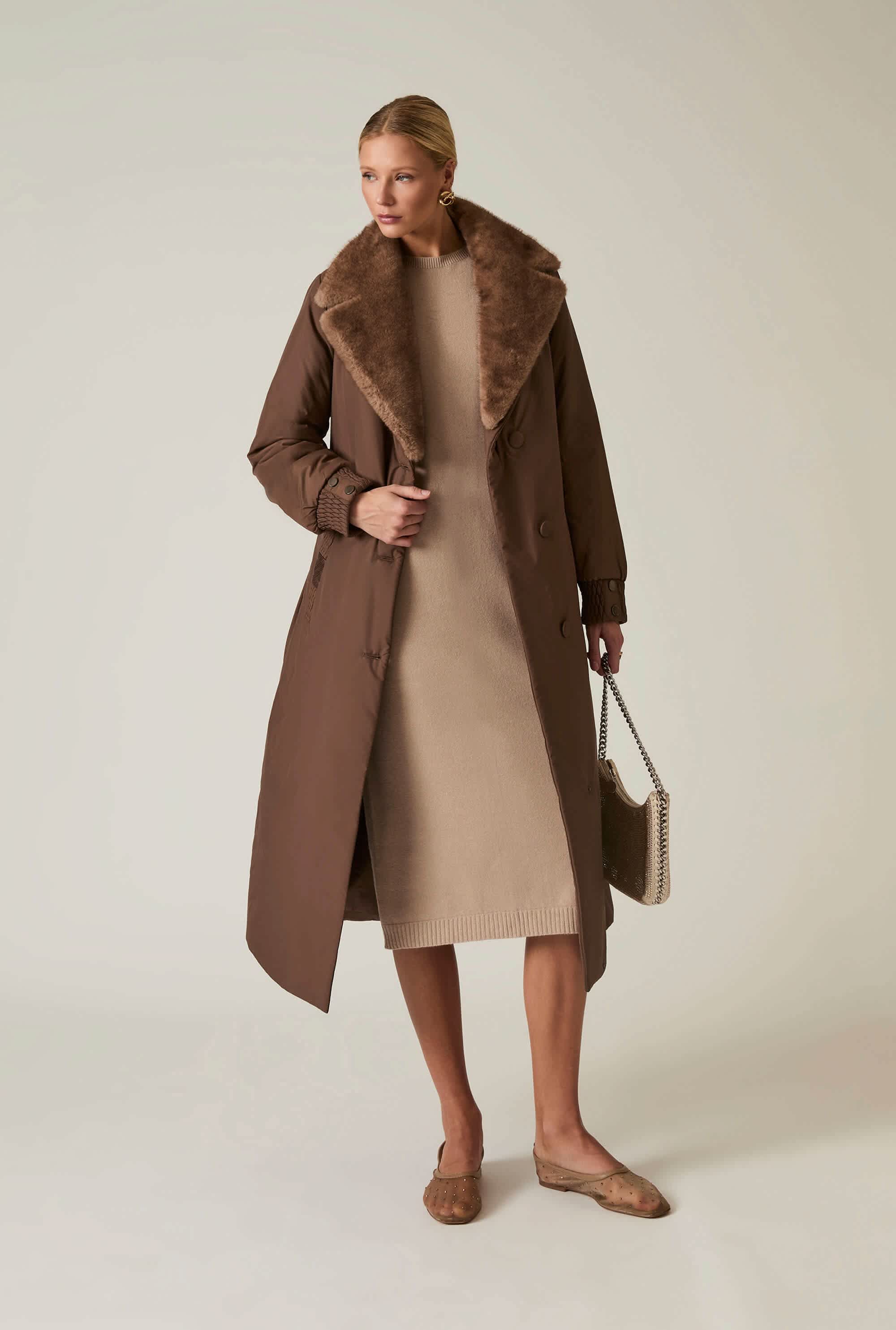 Brown Padded Faux Fur Coat | James Lakeland | Wolf & Badger