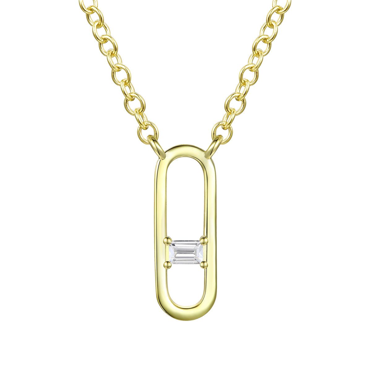 Genevive Jewelry Women's Gold / White Rachel Glauber Gold Plated Baguette Cubic Zirconia Modern Necklace In Multi