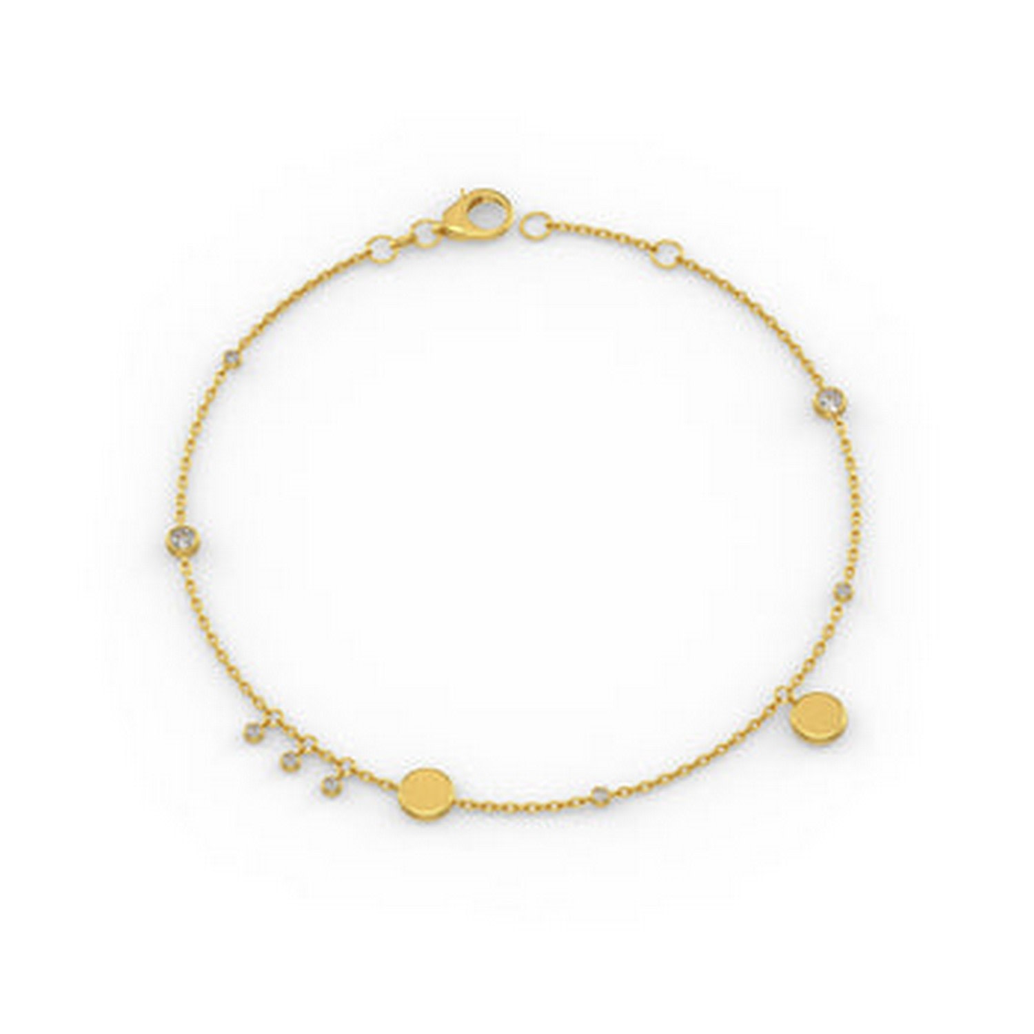 Cervin Blanc Women's Diamond Bracelet In Yellow Gold Charm Disc On Chain